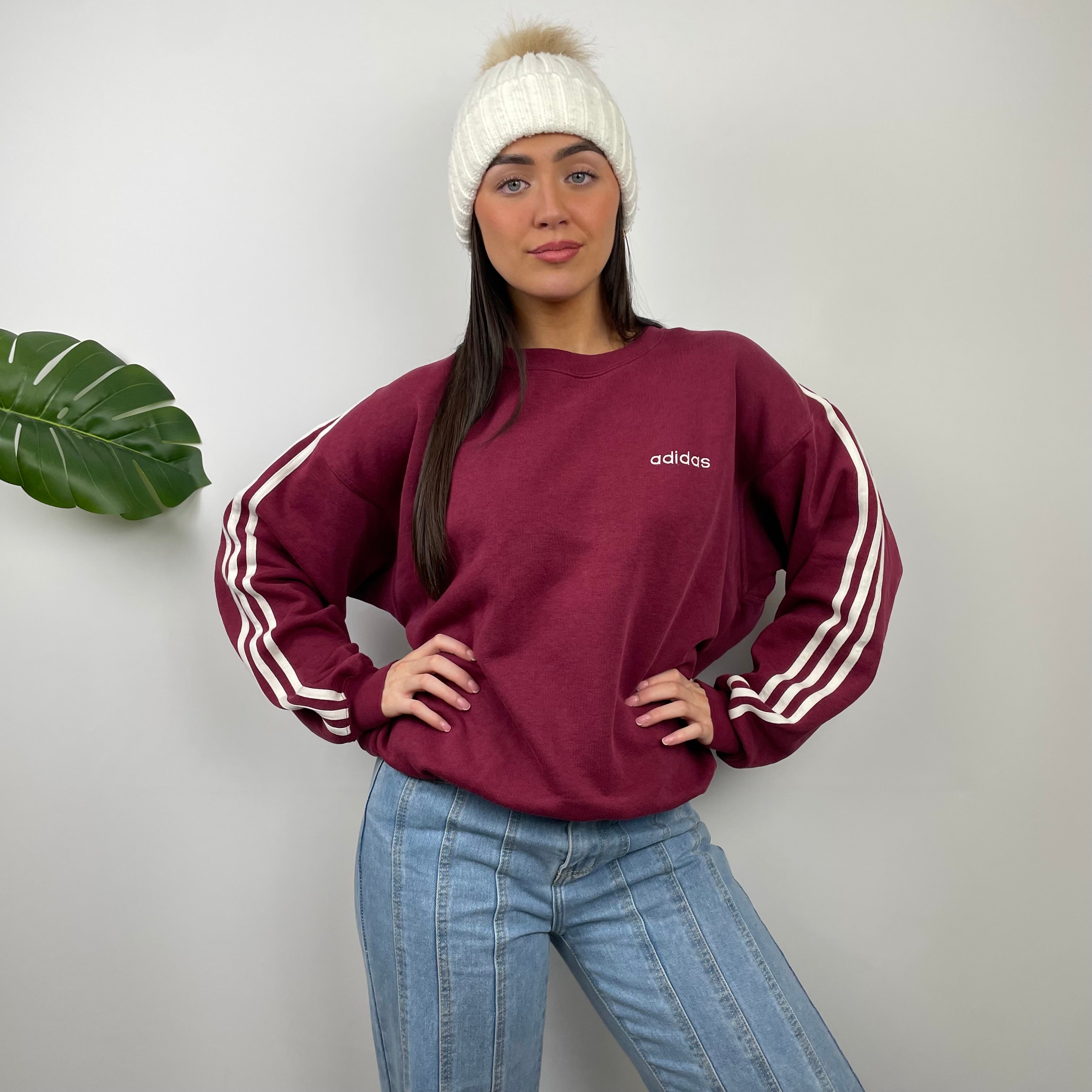 Adidas Maroon Embroidered Spell Out Sweatshirt (M)