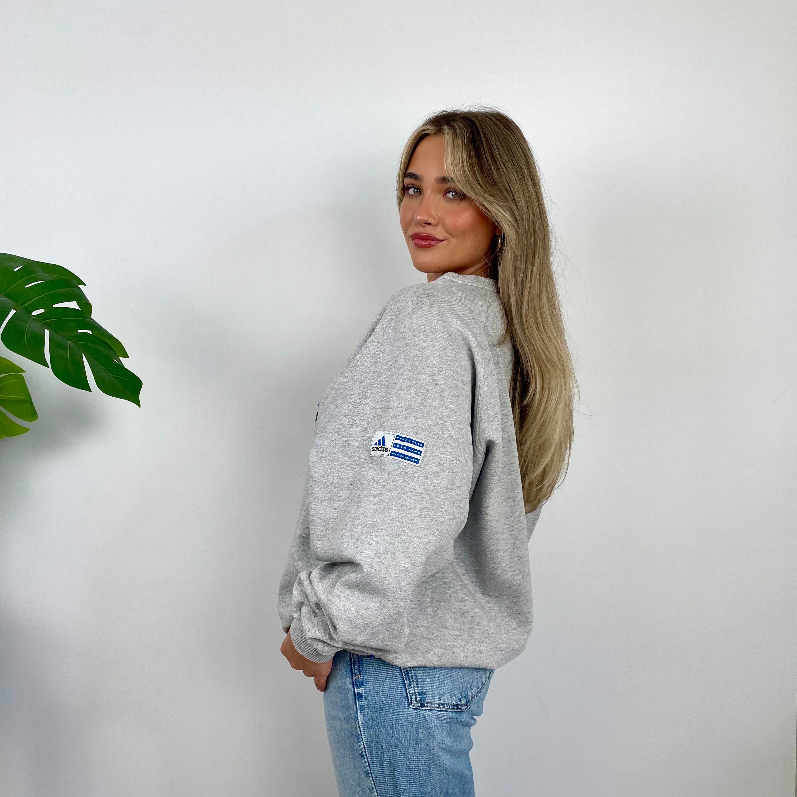 Adidas Grey Embroidered Spell Out Sweatshirt (L)
