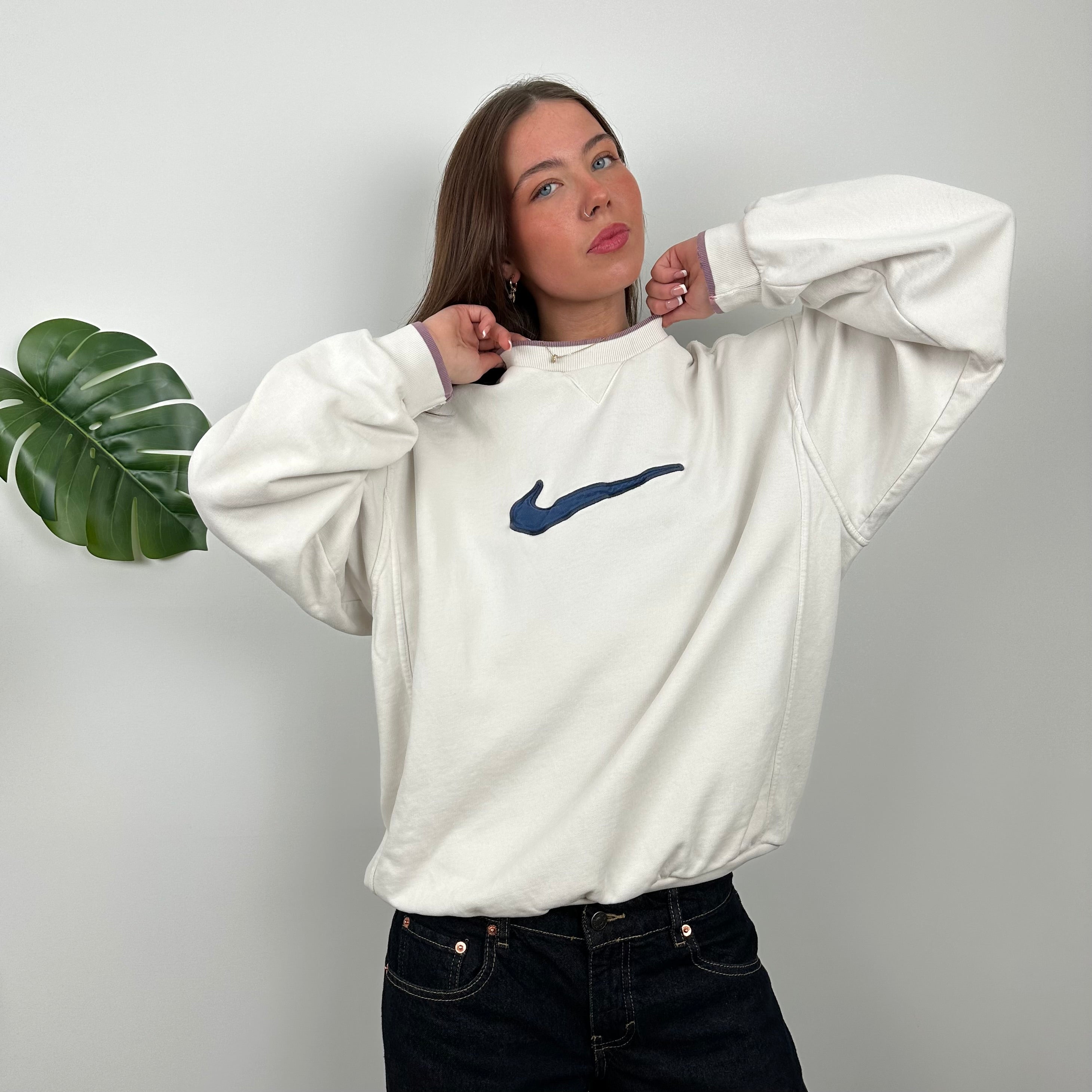 Nike White Embroidered Centre Swoosh Sweatshirt (M)