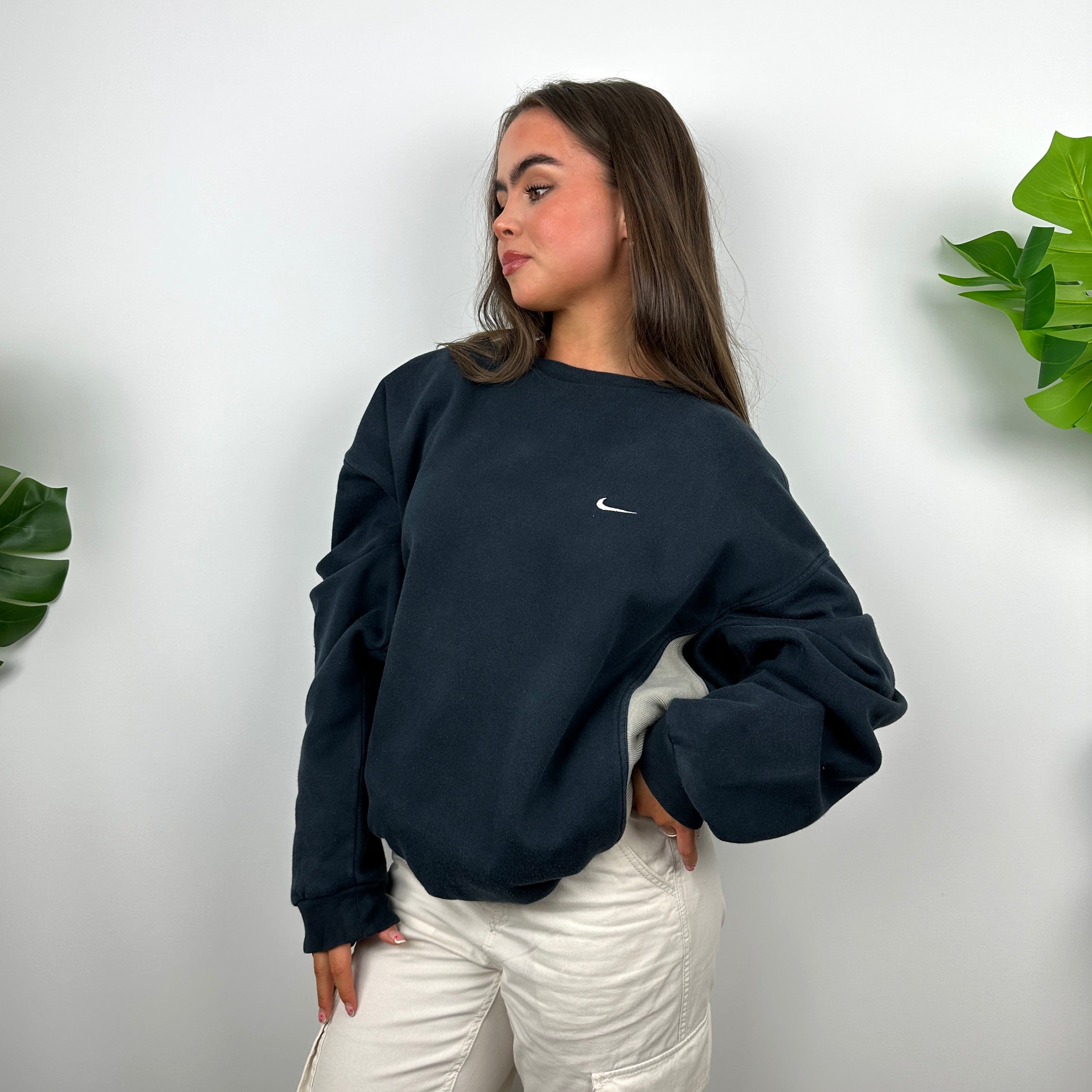 Nike Navy Embroidered Swoosh Sweatshirt (XL)
