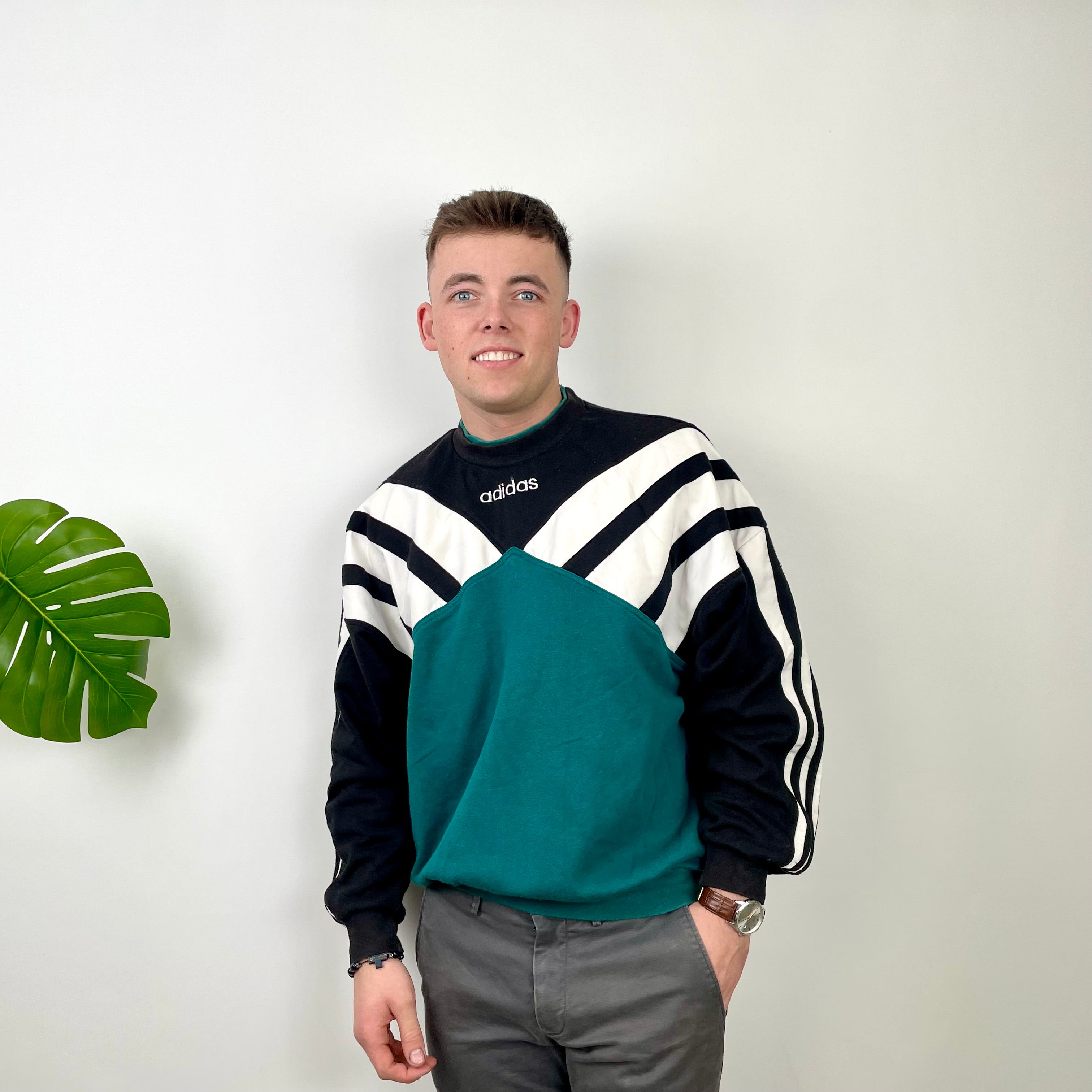 Adidas Embroidered Spell Out Colour Block Sweatshirt (L)