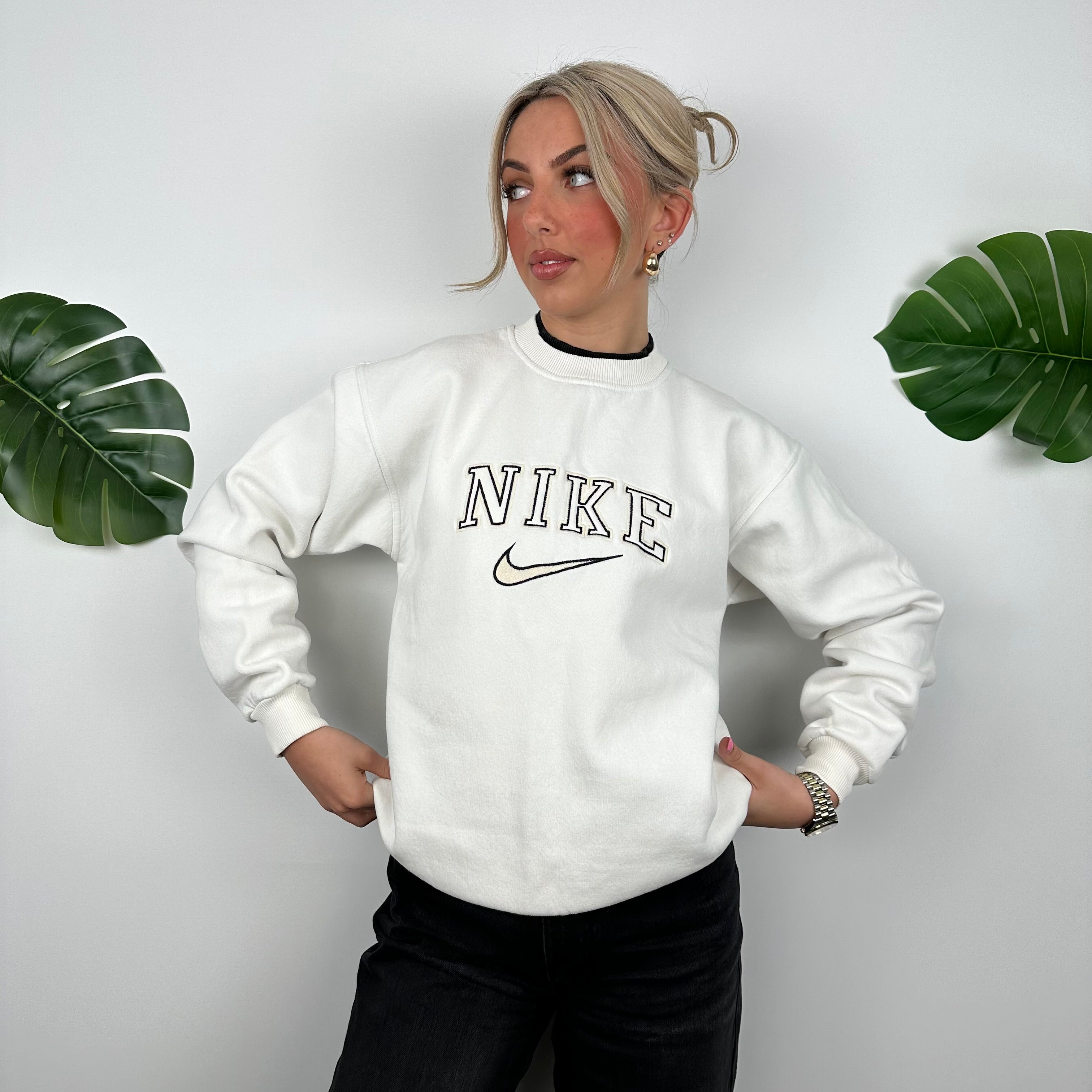 Nike White Embroidered Spell Out Sweatshirt (M)