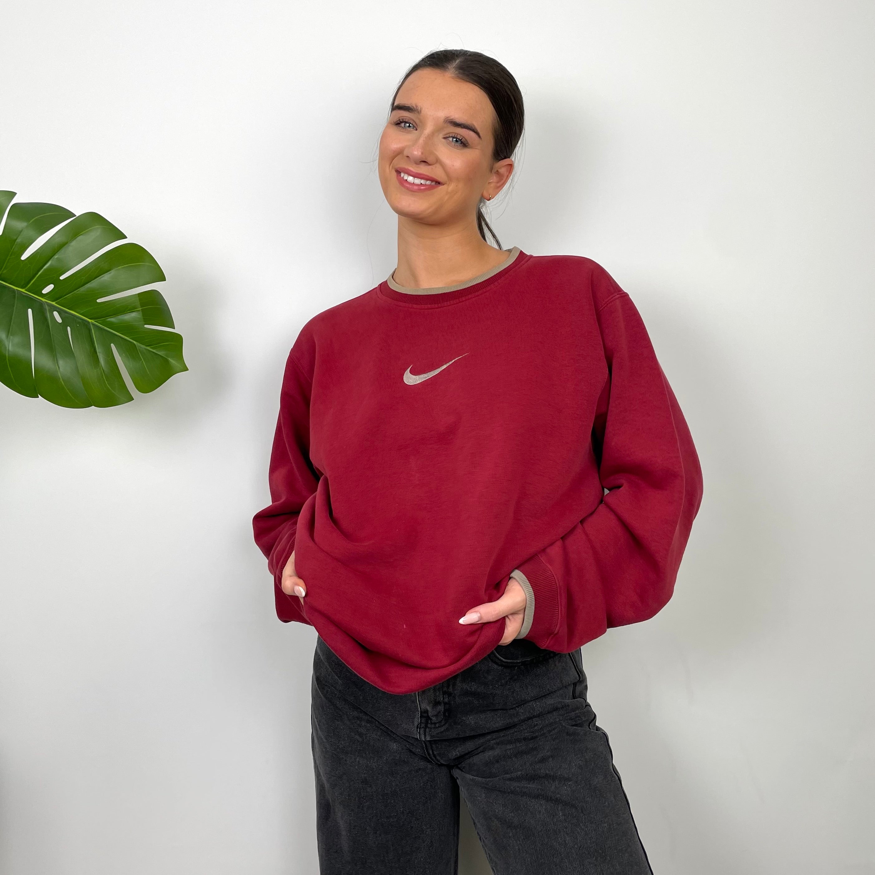 Red nike swoosh sweatshirt sale