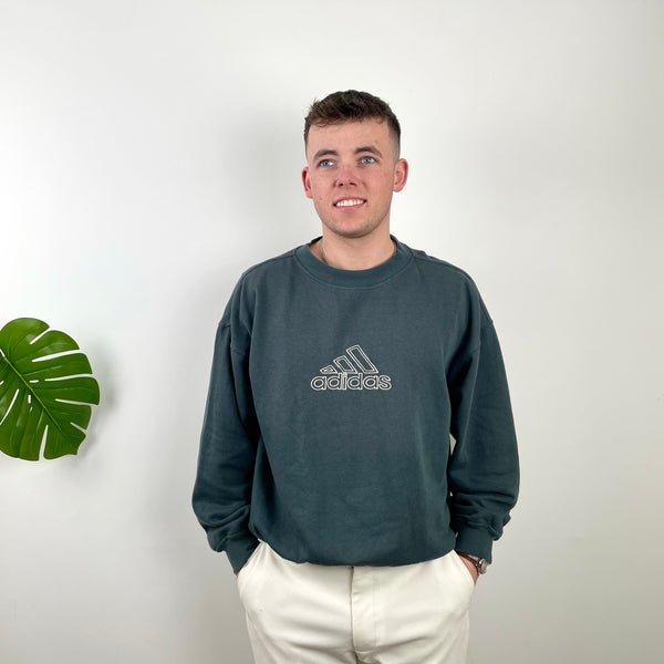 Adidas Black Embroidered Spell Out Sweatshirt (M)