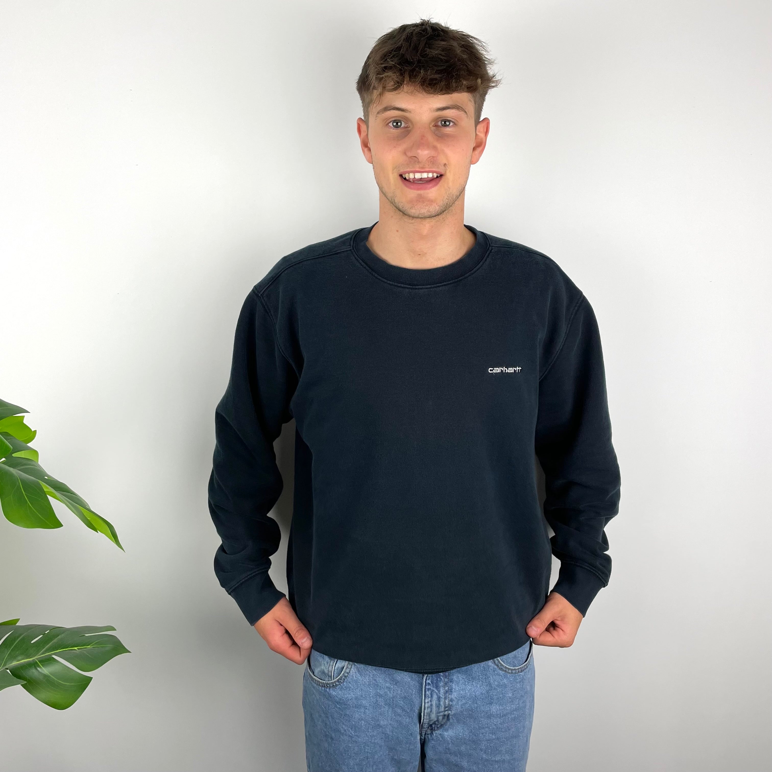 Carhartt RARE Navy Embroidered Spell Out Sweatshirt (L)