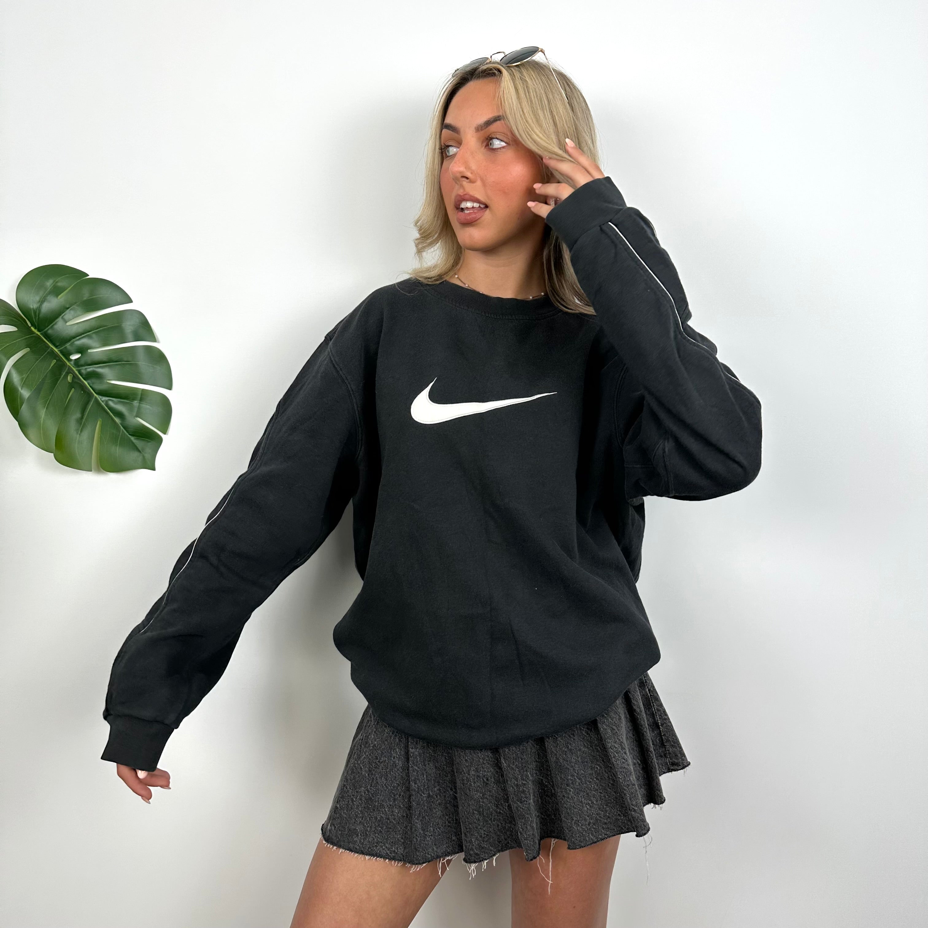 Nike Black Embroidered Swoosh Sweatshirt (L)