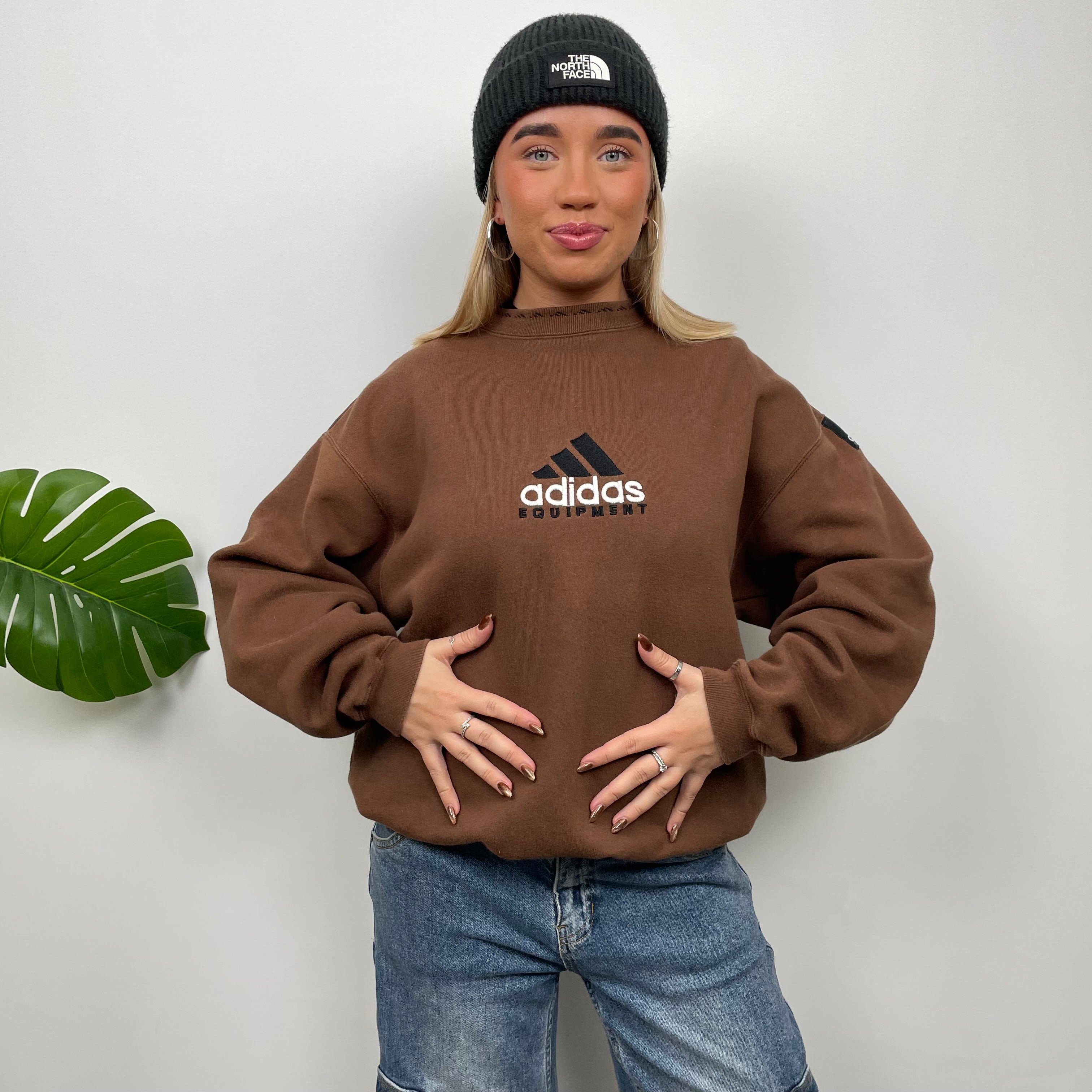 Adidas Equipment Brown Embroidered Spell Out Sweatshirt (S)