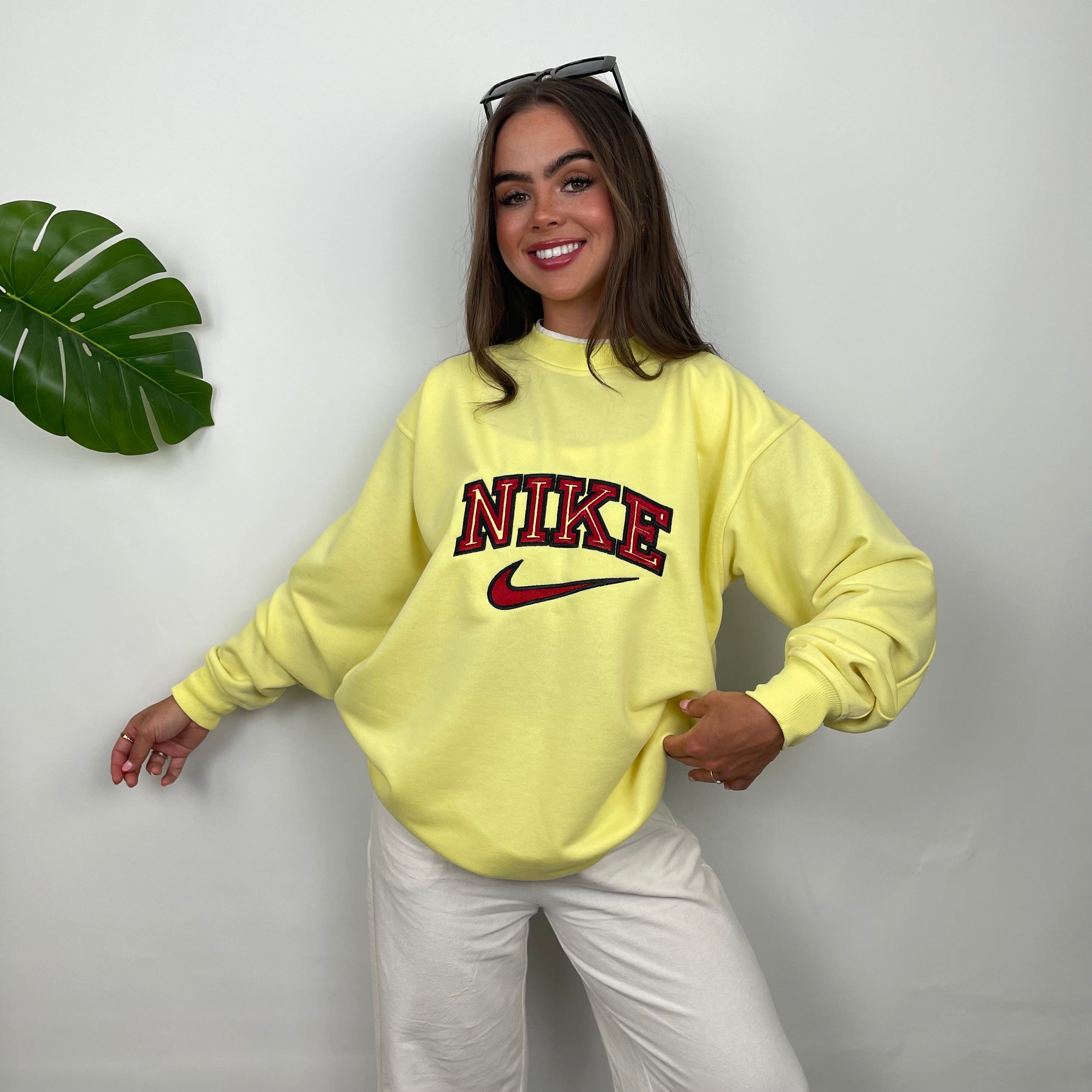 Nike Pastel Yellow Embroidered Spell Out Sweatshirt (L)