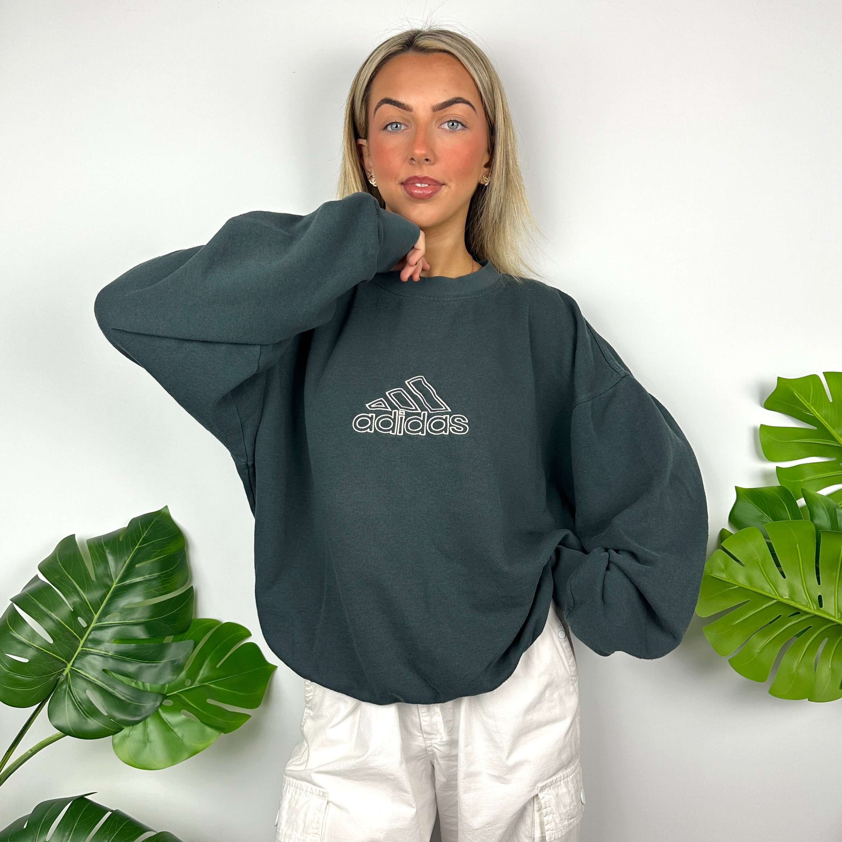 Adidas Green Embroidered Spell Out Sweatshirt (L)