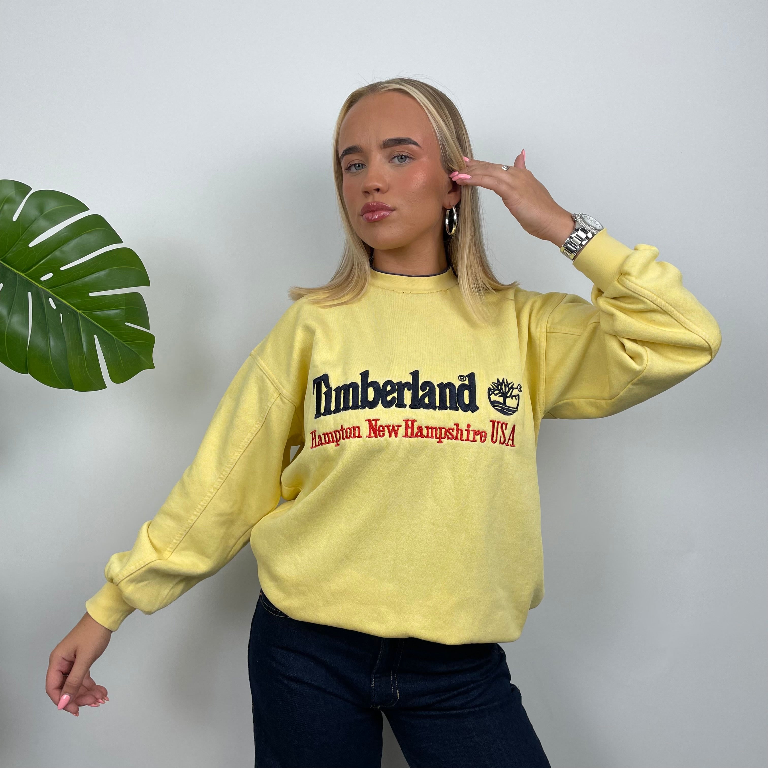 Timberland Yellow Embroidered Spell Out Sweatshirt (M)