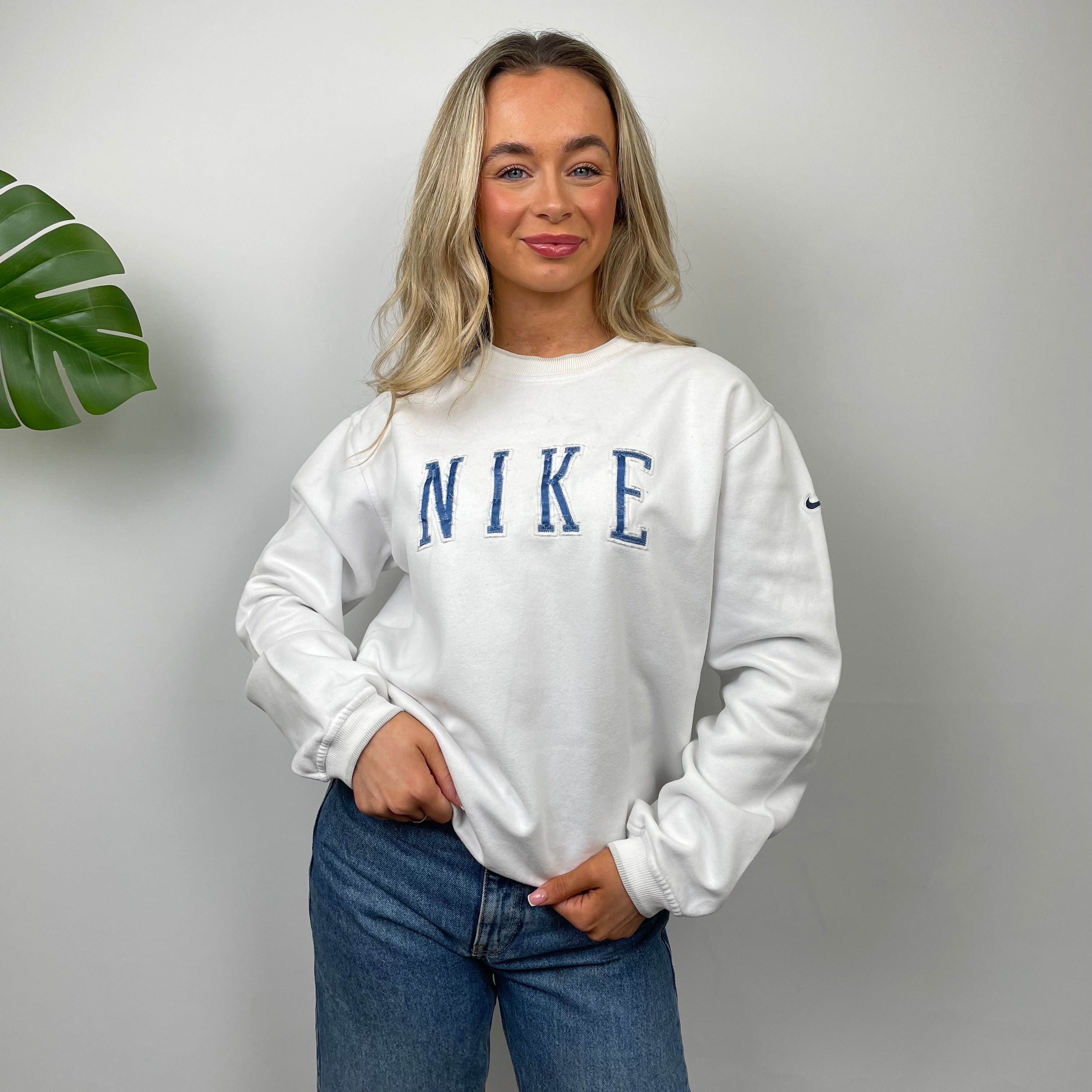 Nike RARE White Embroidered Spell Out Sweatshirt (M)