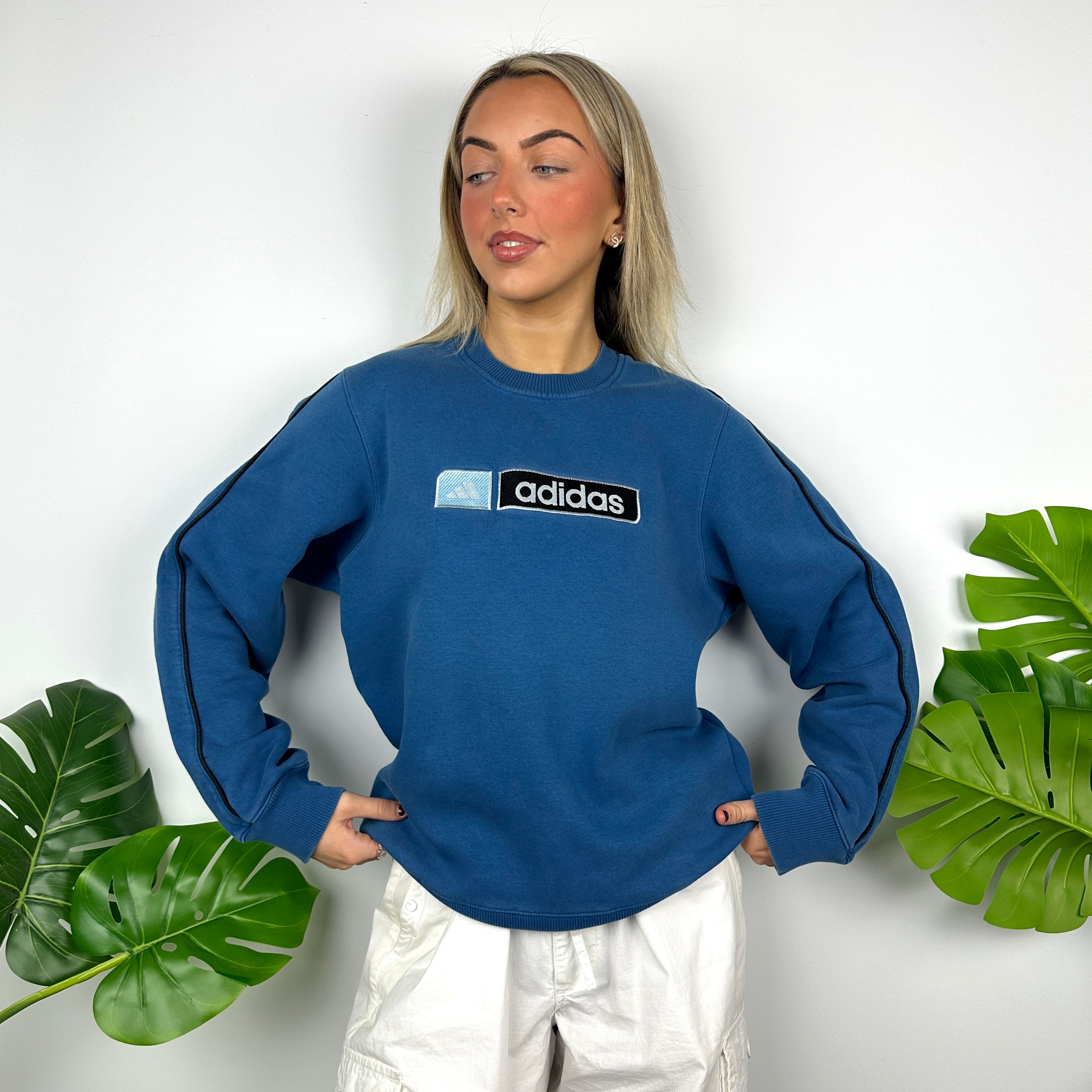 Adidas Blue Embroidered Spell Out Sweatshirt (S)