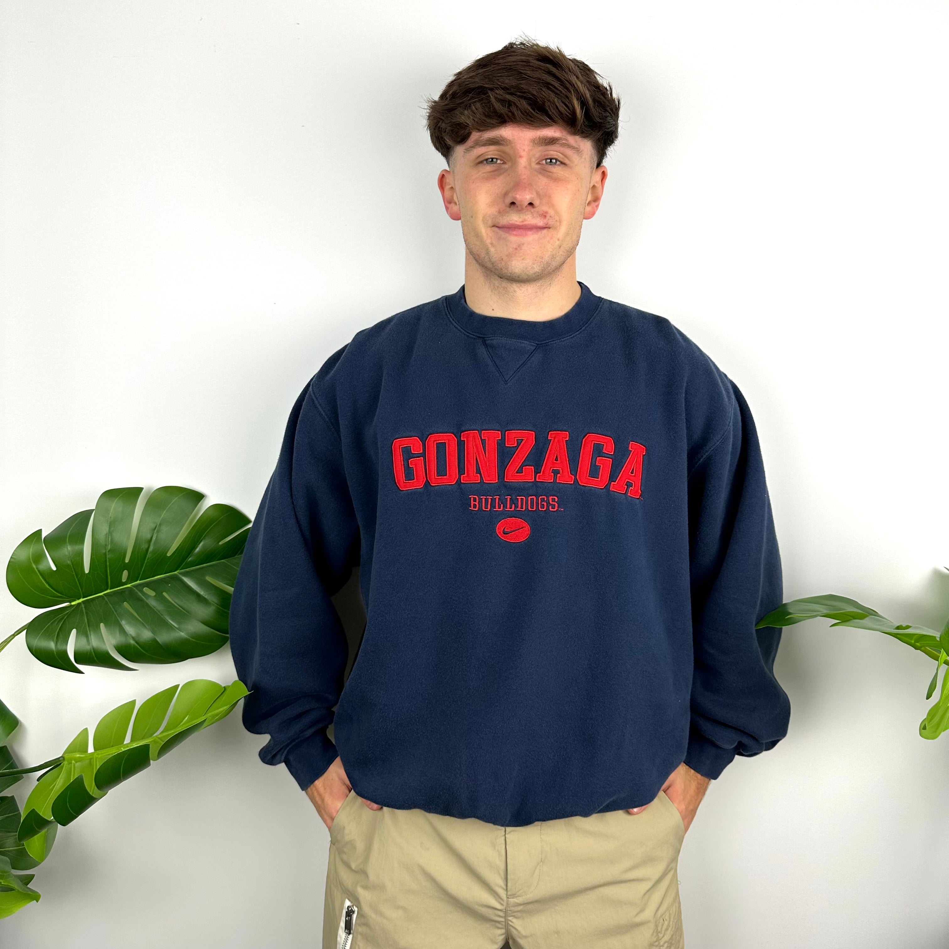 Nike x Gonzaga Bulldogs Navy Embroidered Spell Out Sweatshirt (M)