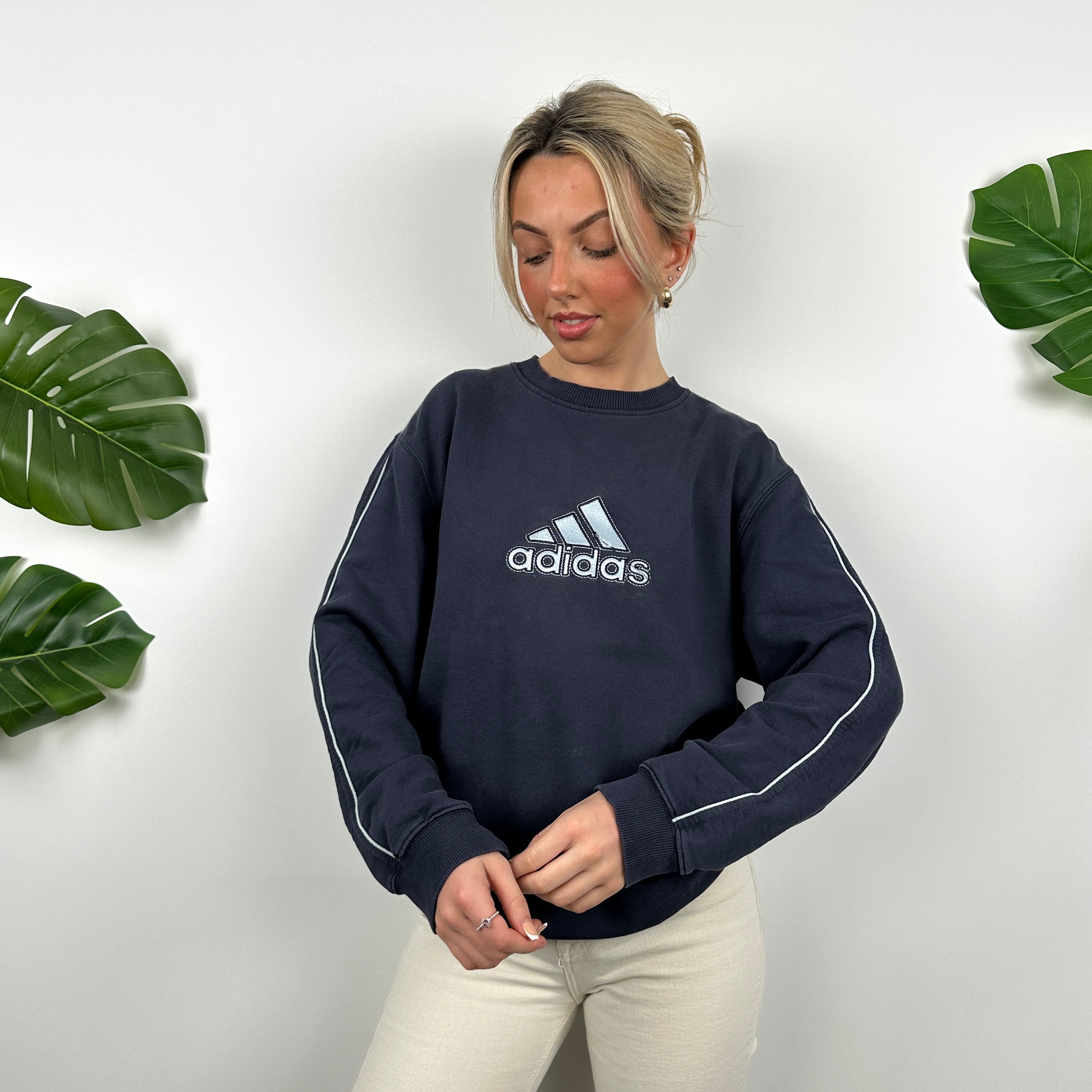 Adidas Navy Embroidered Spell Out Sweatshirt (M)