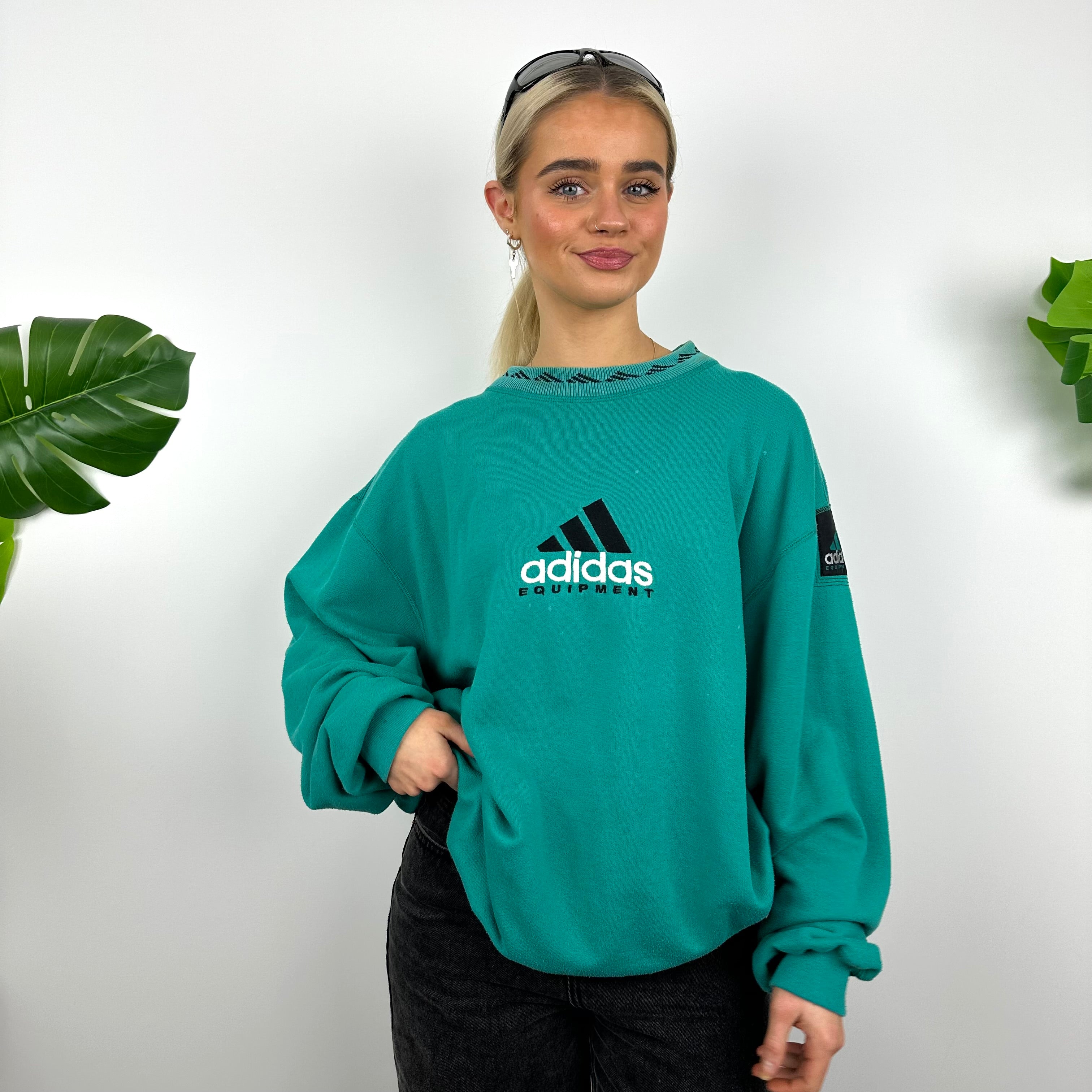 Adidas Equipment RARE Turquoise Blue Embroidered Spell Out Sweatshirt (M)