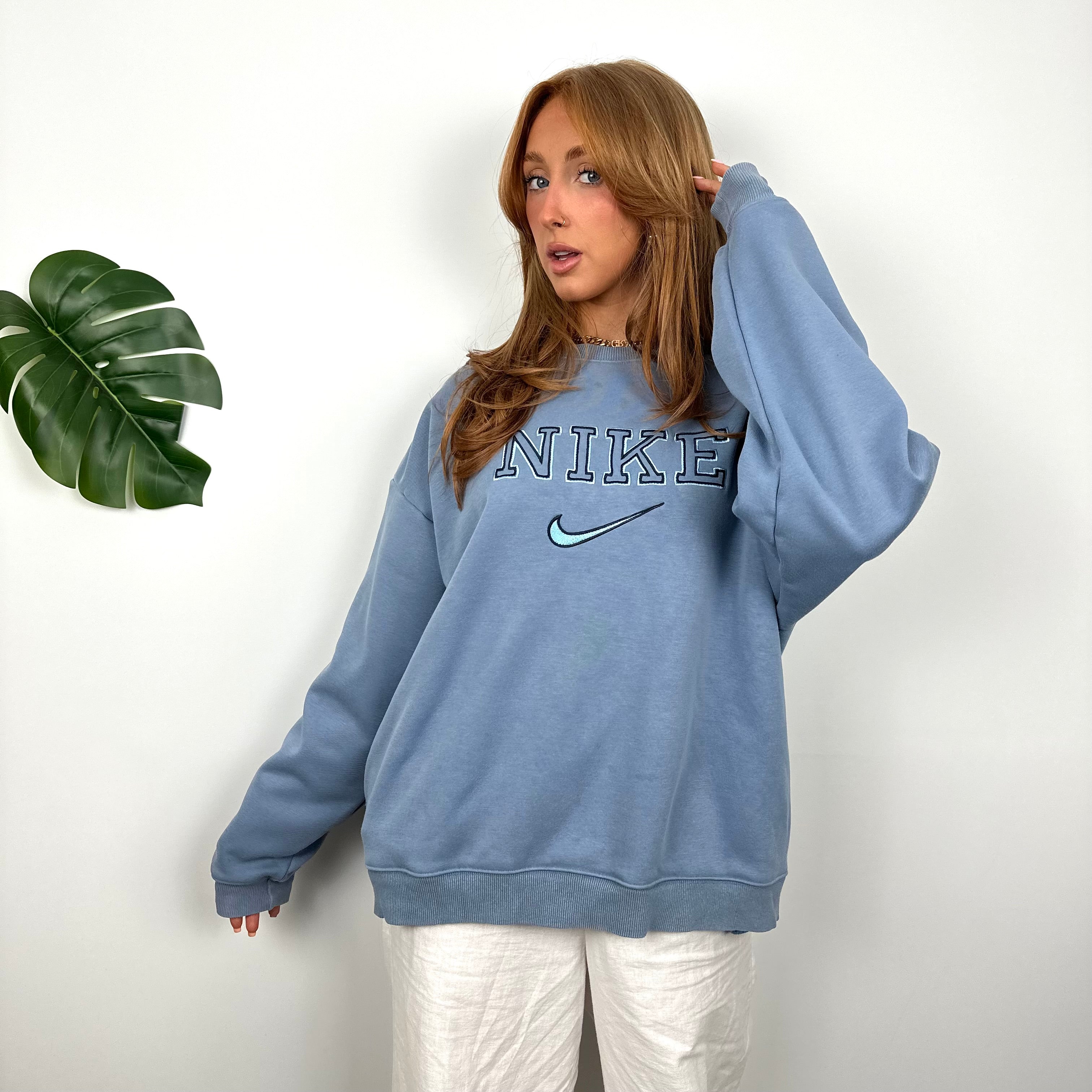 Nike Baby Blue Embroidered Spell Out Sweatshirt (M)