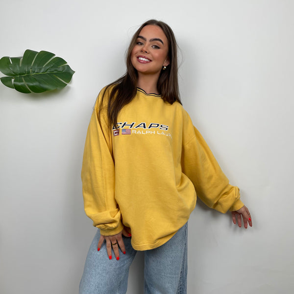 Chaps Ralph Lauren RARE Yellow Embroidered Spell Out Sweatshirt (L)