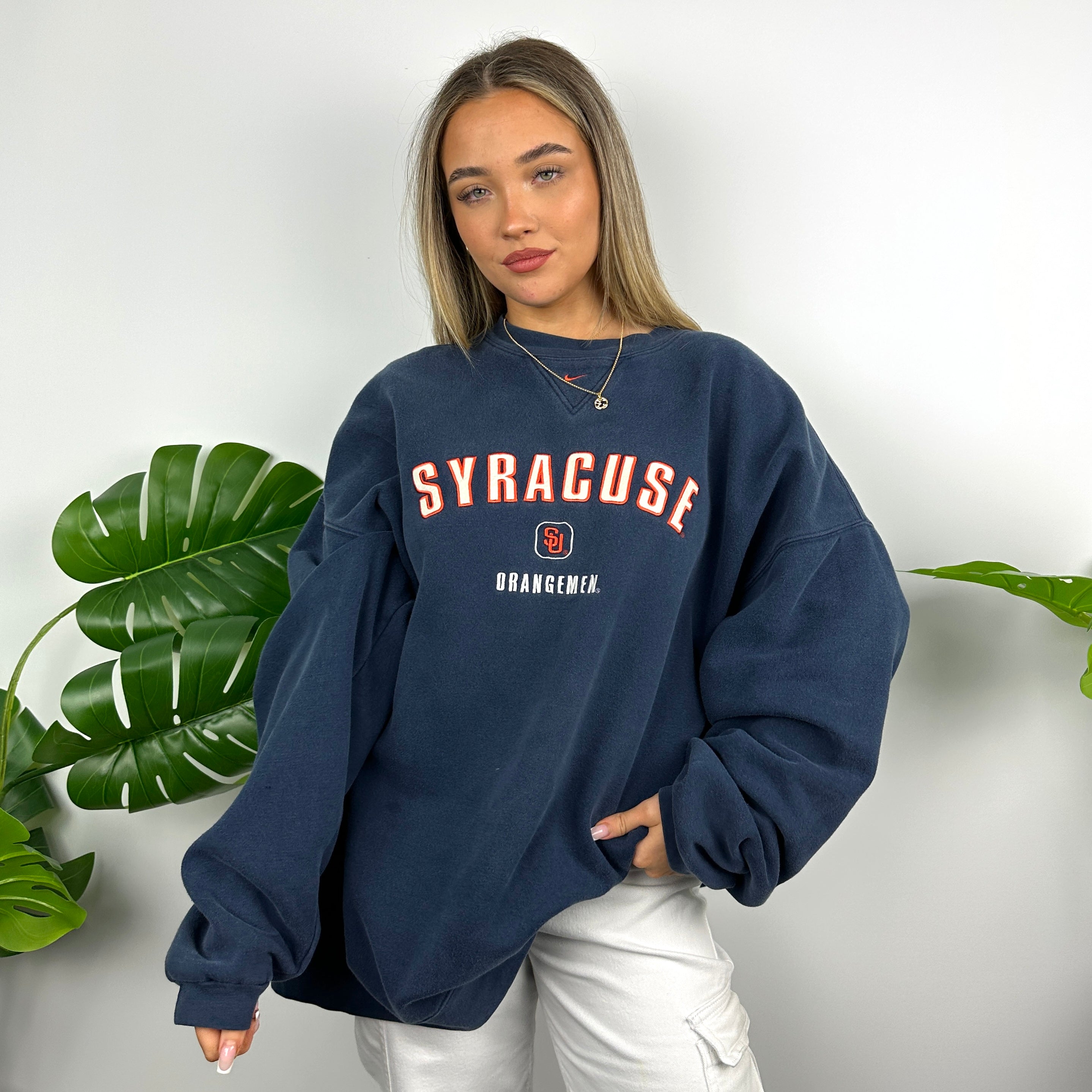 Nike x Syracuse Navy Embroidered Spell Out Sweatshirt (XXL)