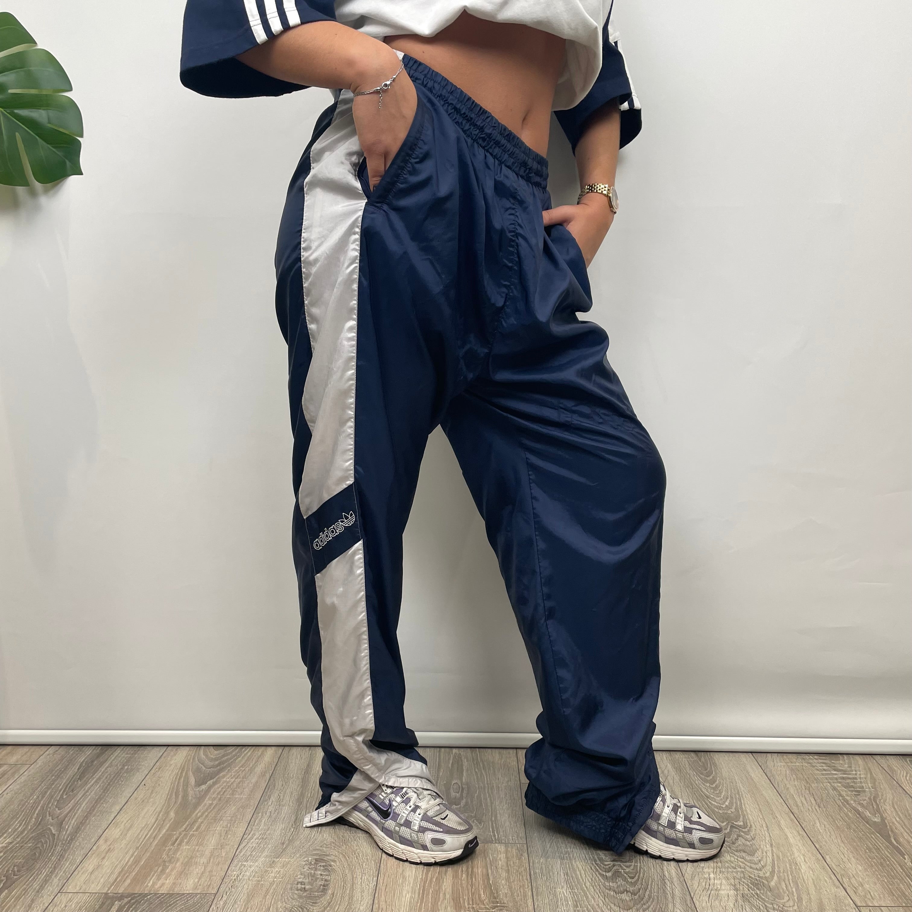 Adidas Navy Embroidered Spell Out Track Pants (L)