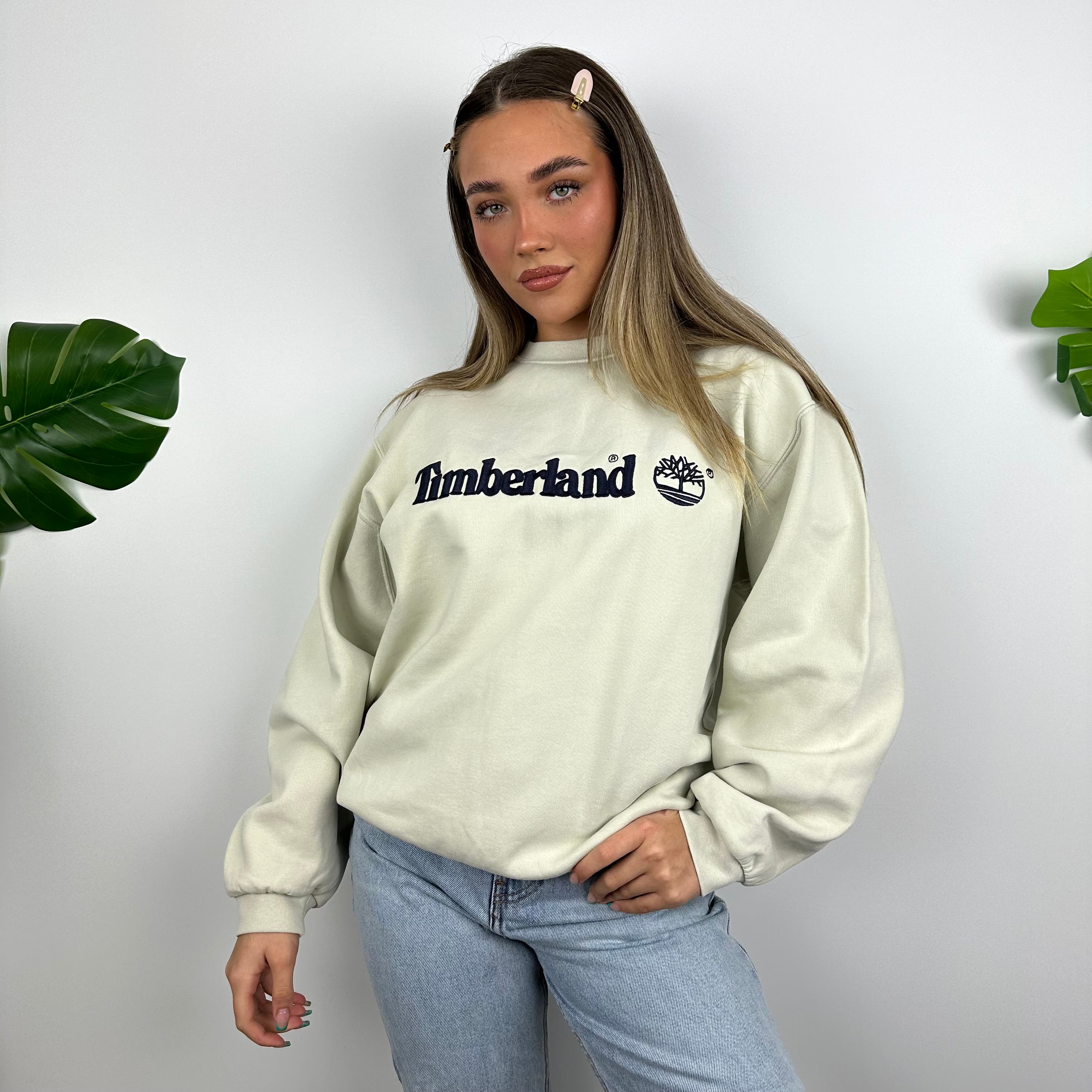 Timberland Cream Embroidered Spell Out Sweatshirt (M)