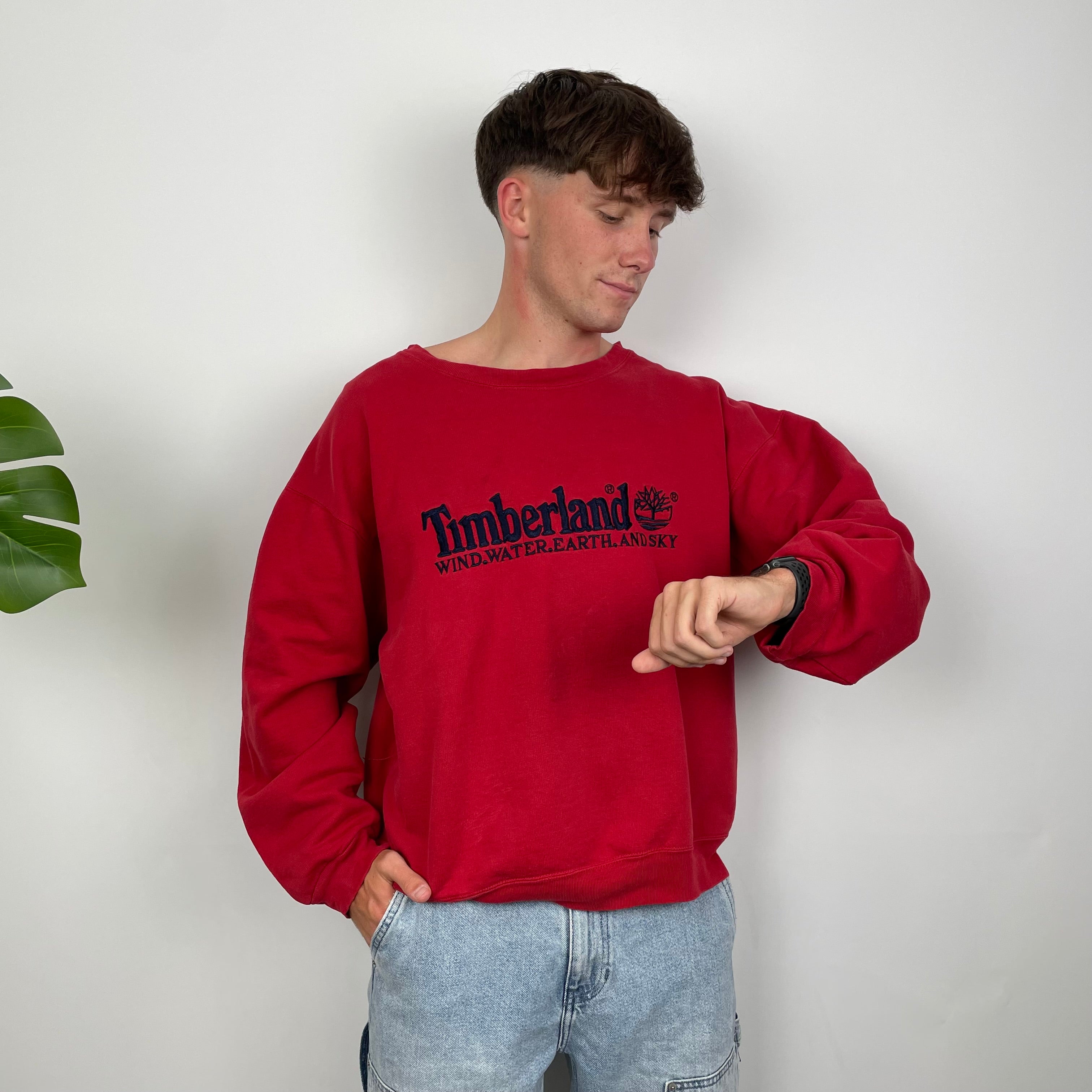 Timberland Red Embroidered Spell Out Sweatshirt (S)