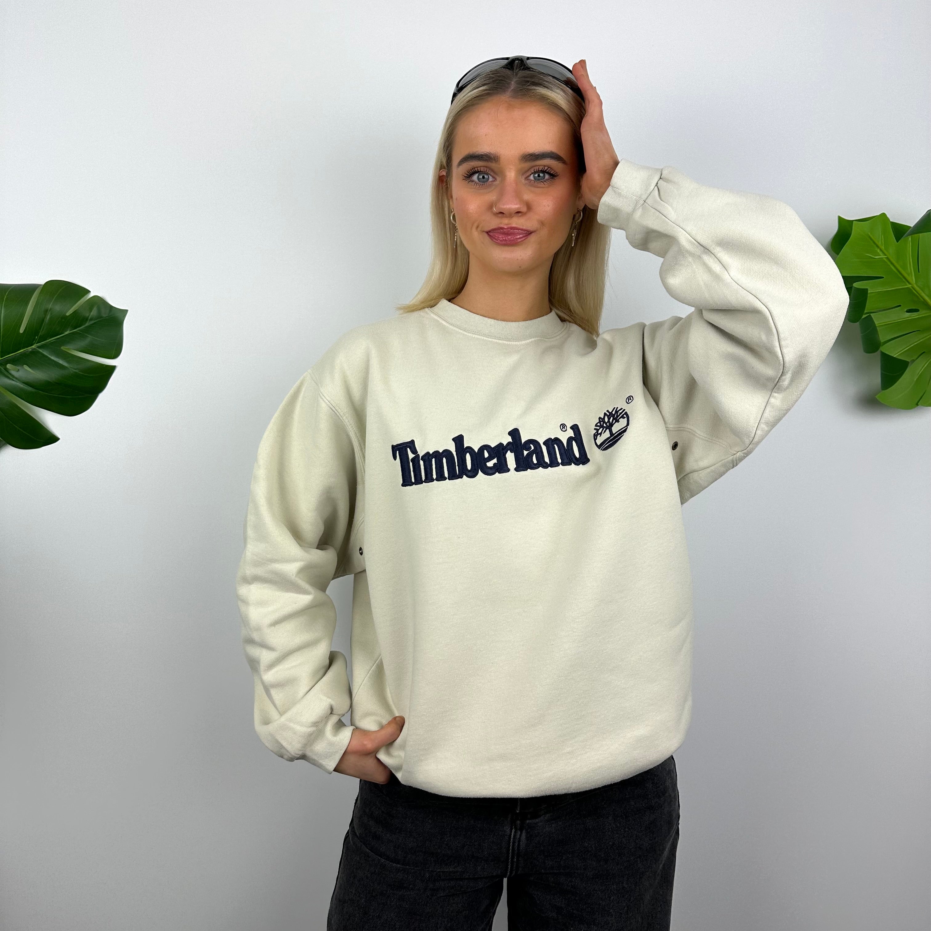 Timberland Cream Embroidered Spell Out Sweatshirt (M)