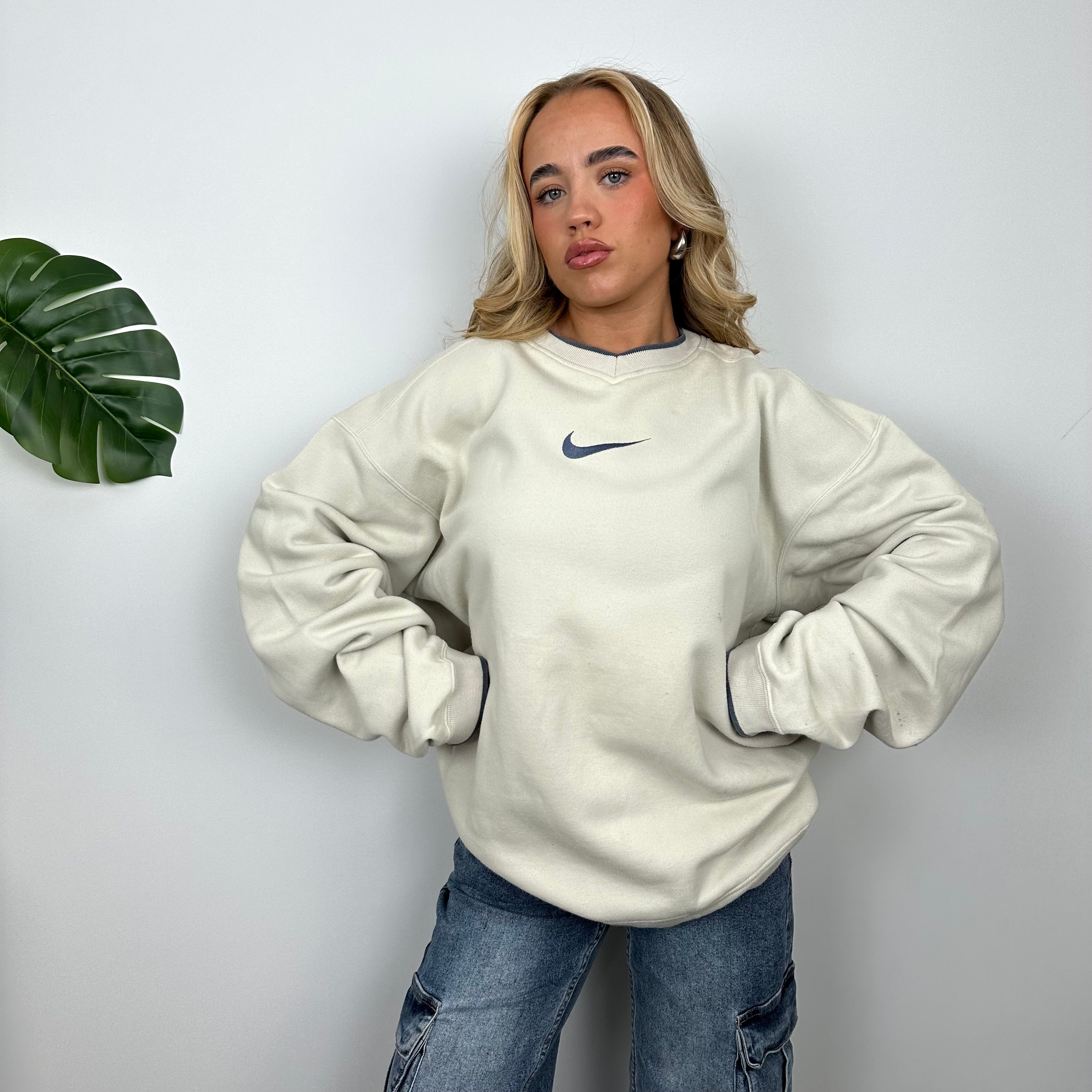 Nike Cream Embroidered Swoosh Sweatshirt (XL)