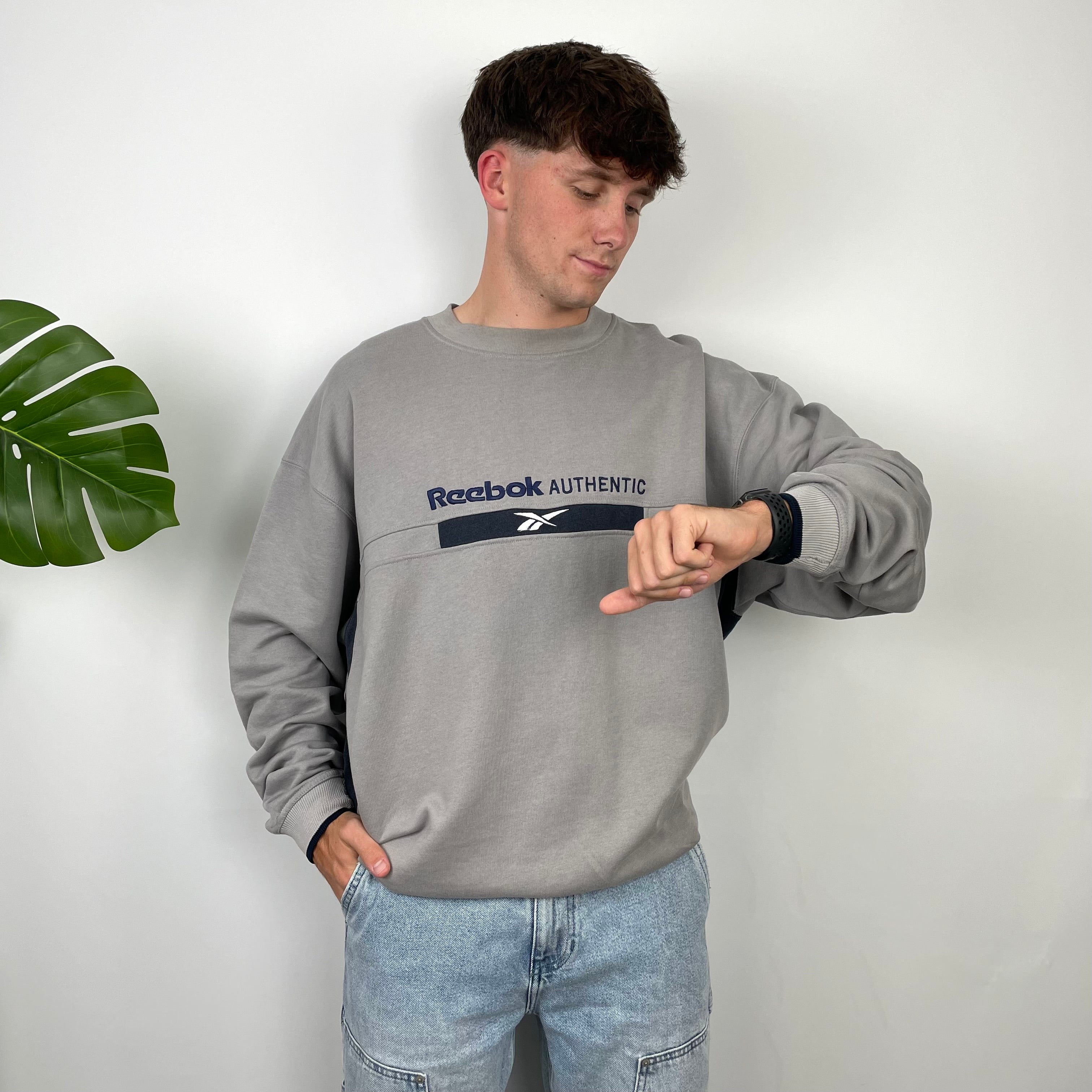 Reebok Authentic Grey Embroidered Spell Out Sweatshirt (XL)