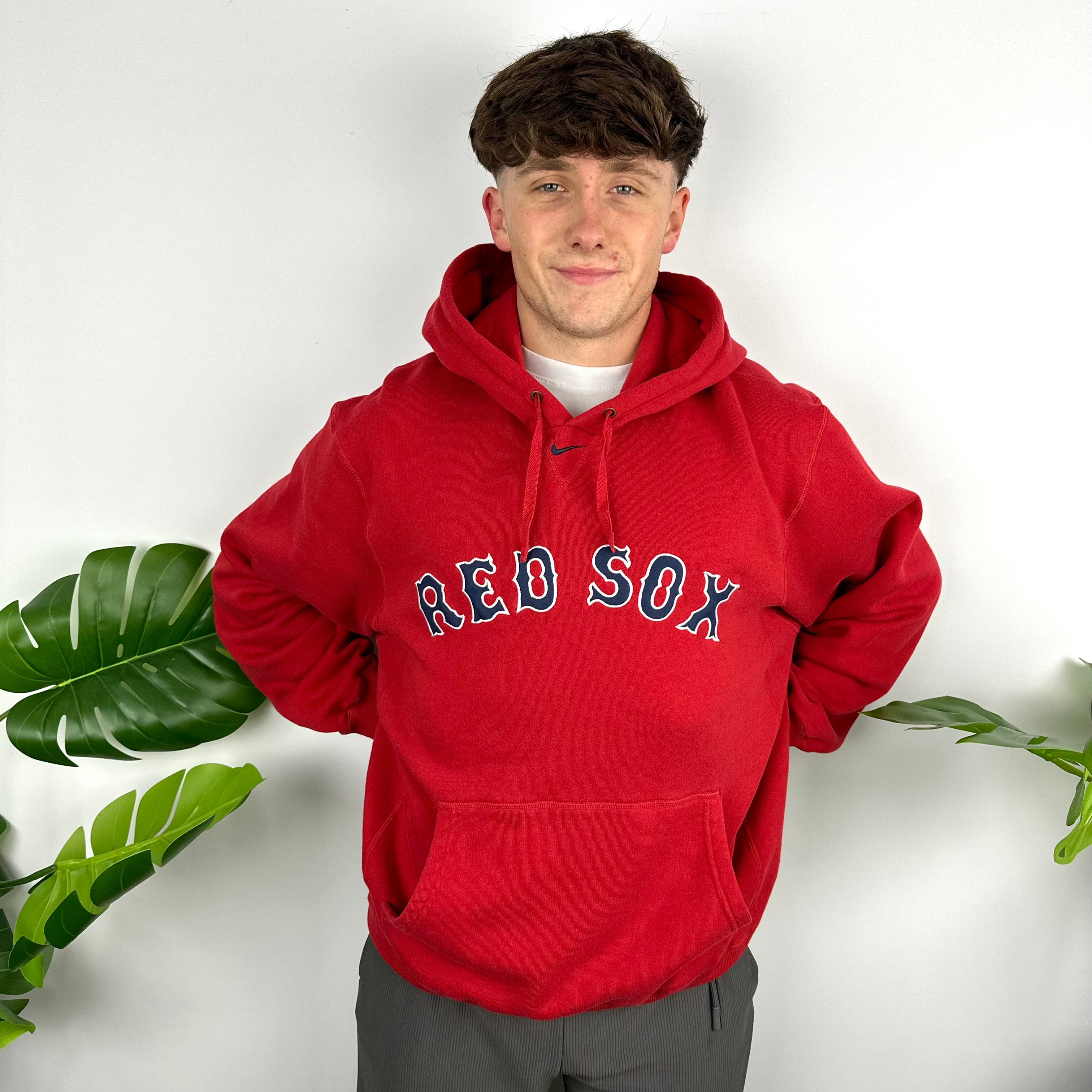 Nike X Boston Red Sox Red Embroidered Spell Out Hoodie (L)