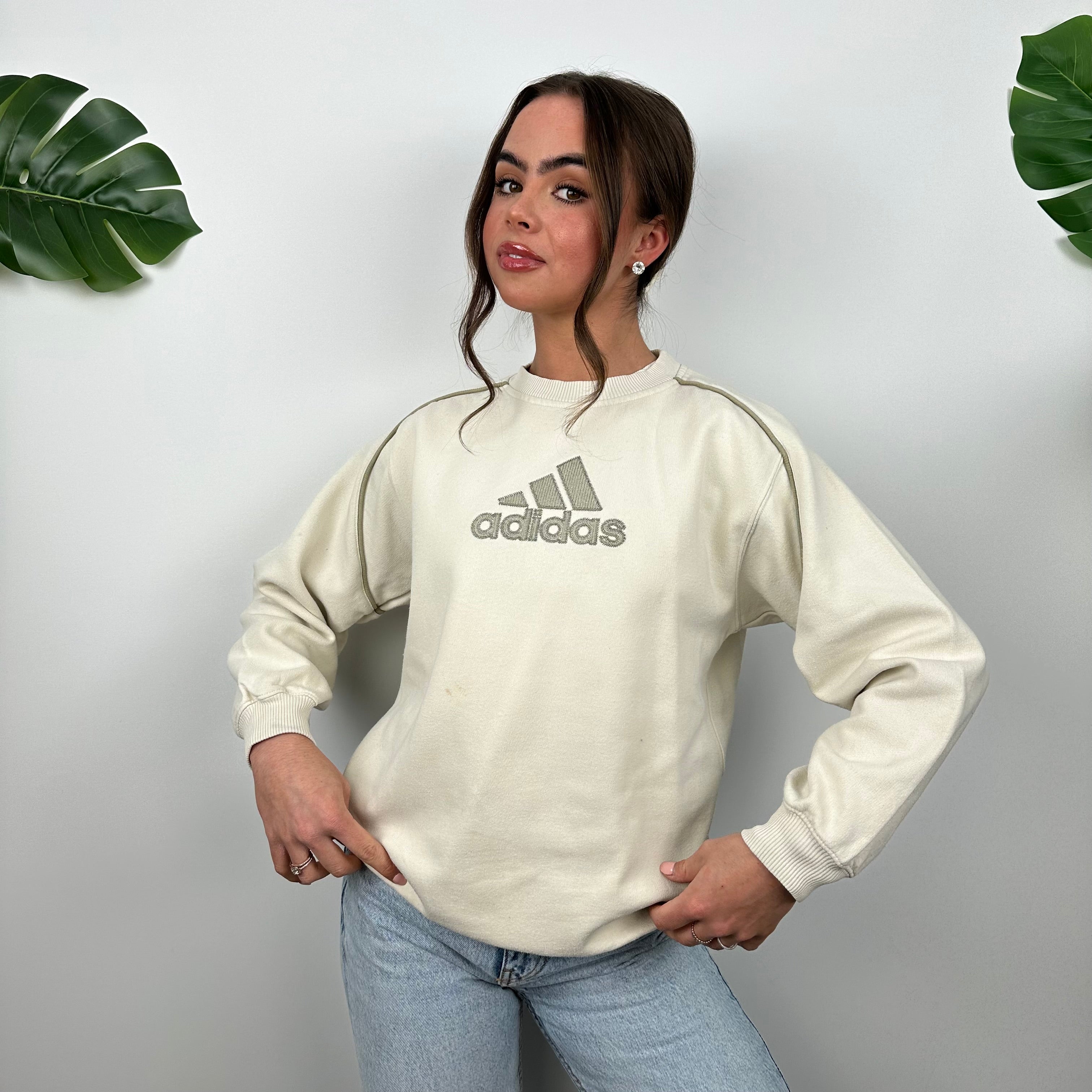 Adidas Cream Embroidered Spell Out Sweatshirt (S)