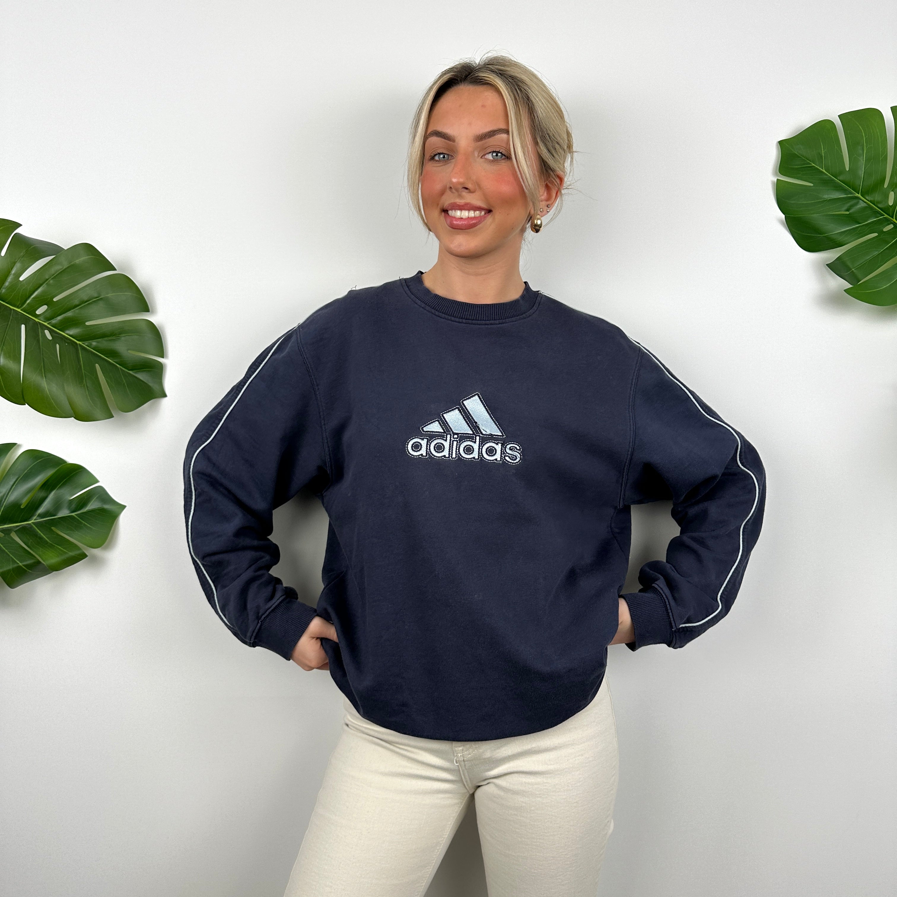 Adidas Navy Embroidered Spell Out Sweatshirt (M)