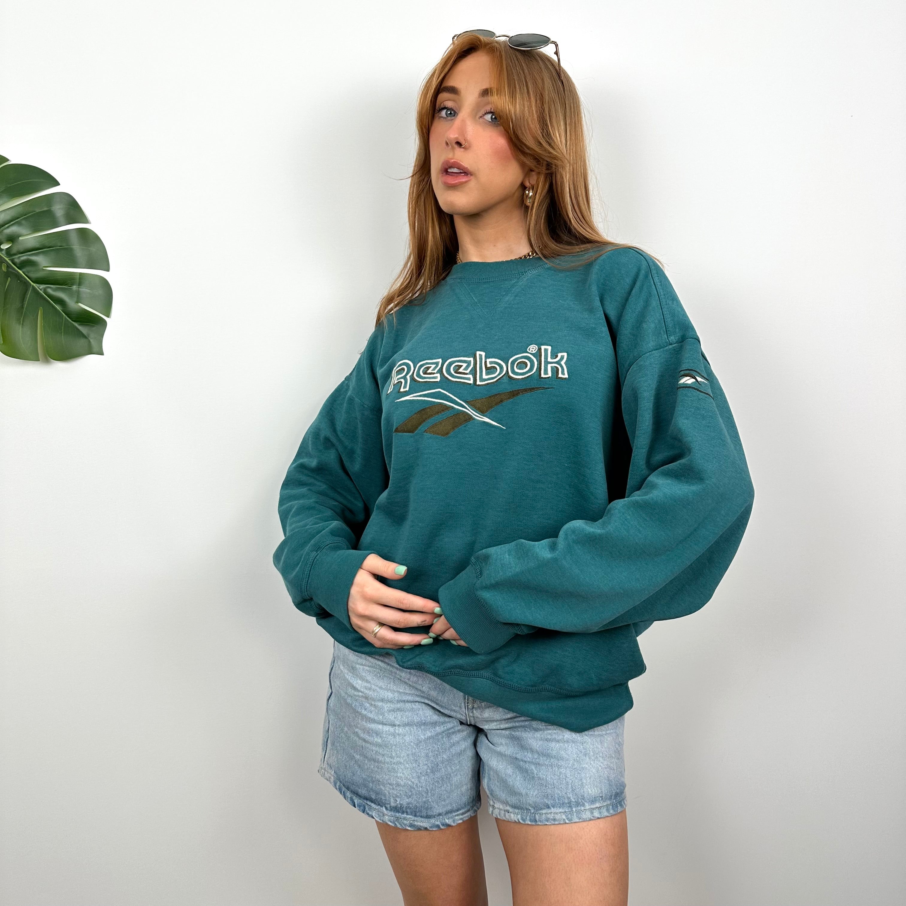 Reebok Turquoise Embroidered Spell Out Sweatshirt (M)