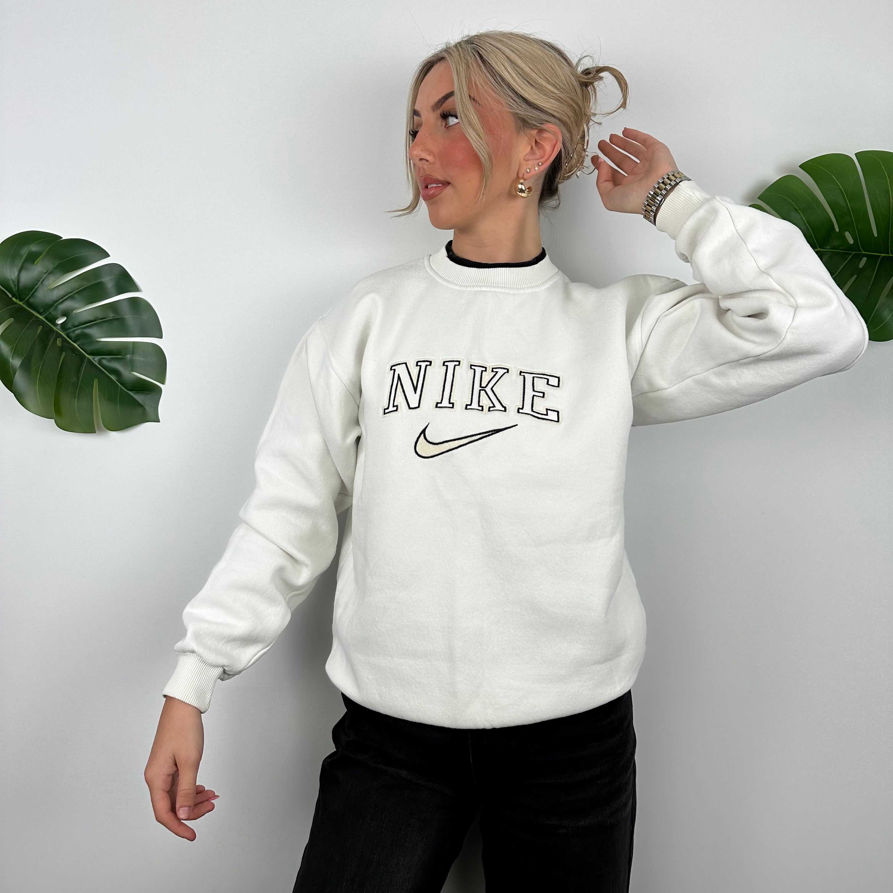 Nike White Embroidered Spell Out Sweatshirt (M)