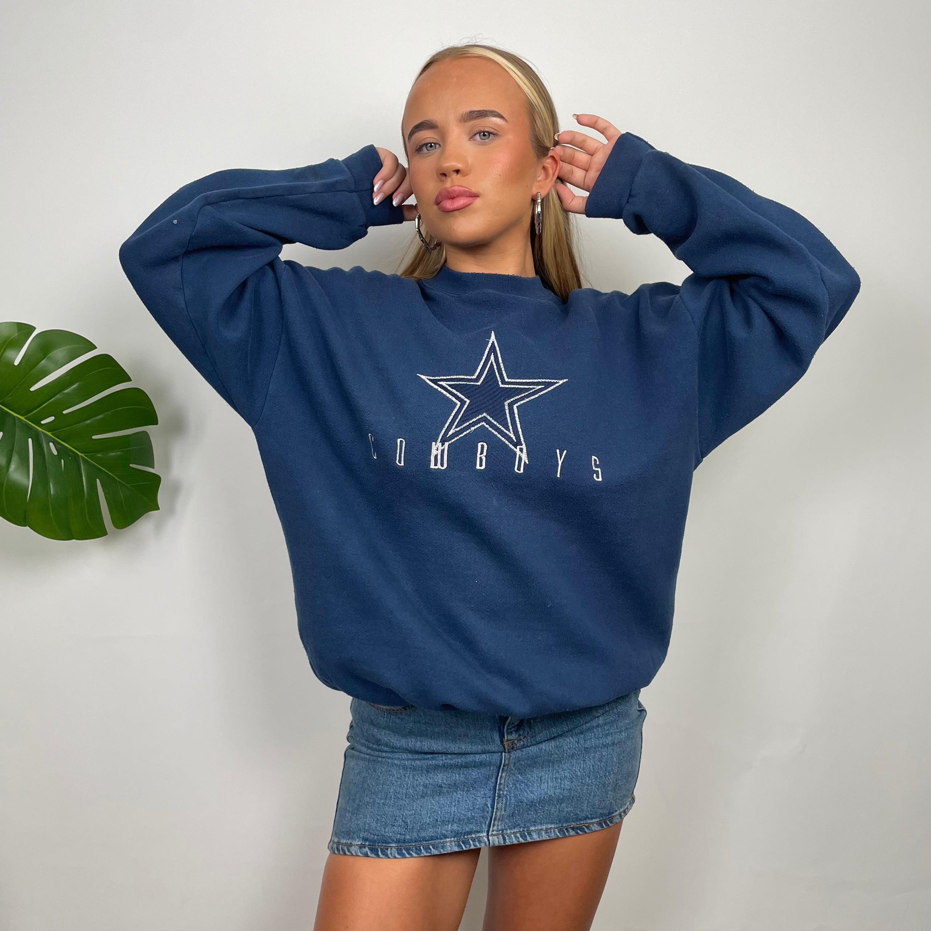 NFL Dallas Cowboys Navy Embroidered Spell Out Sweatshirt (L)