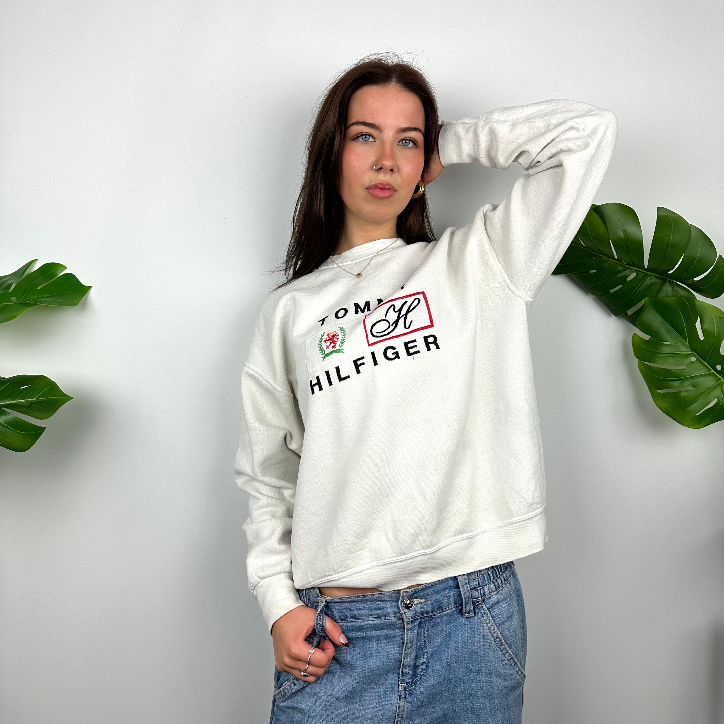 Tommy Hilfiger White Embroidered Spell Out Sweatshirt (M)