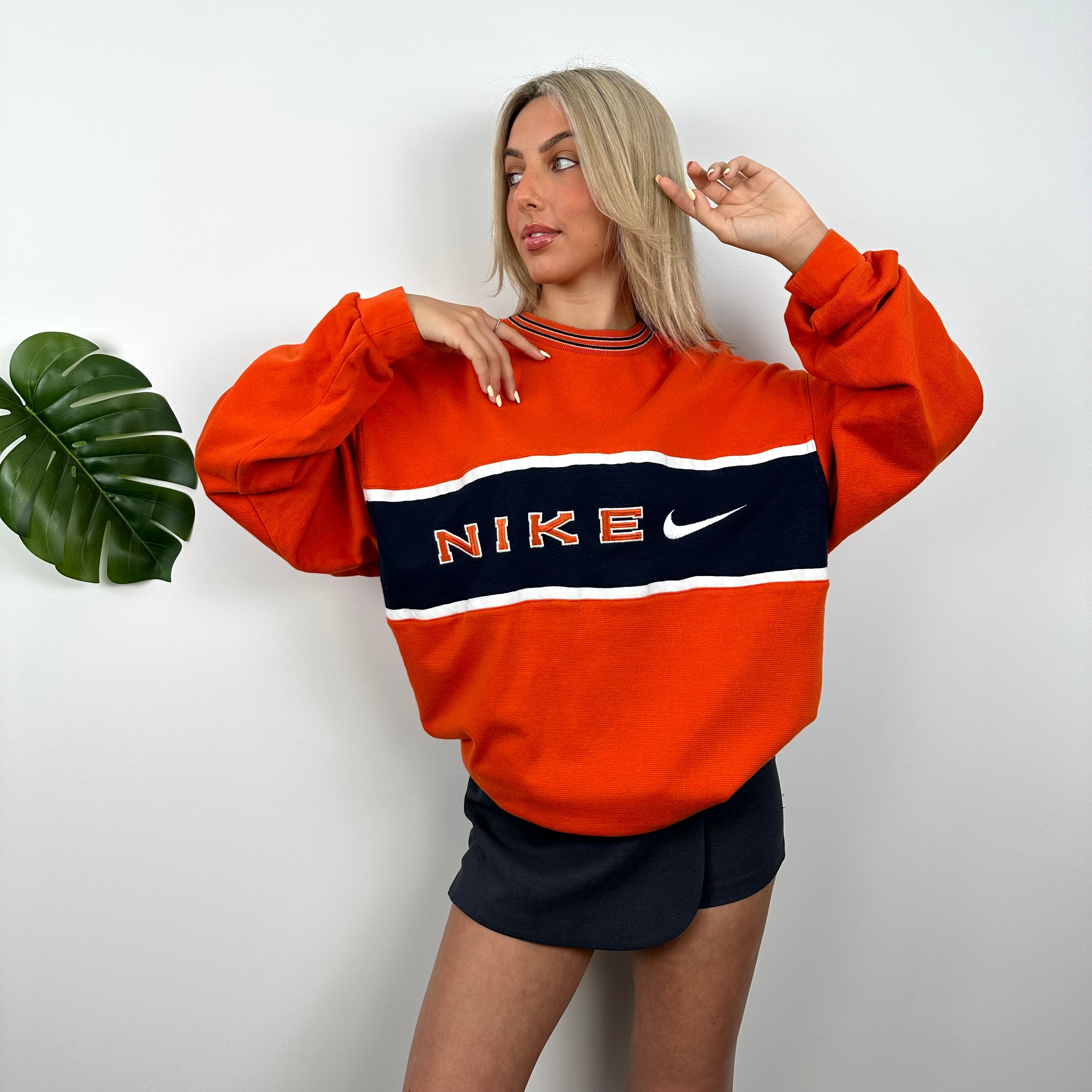 Nike Orange Embroidered Spell out Sweatshirt (XL)