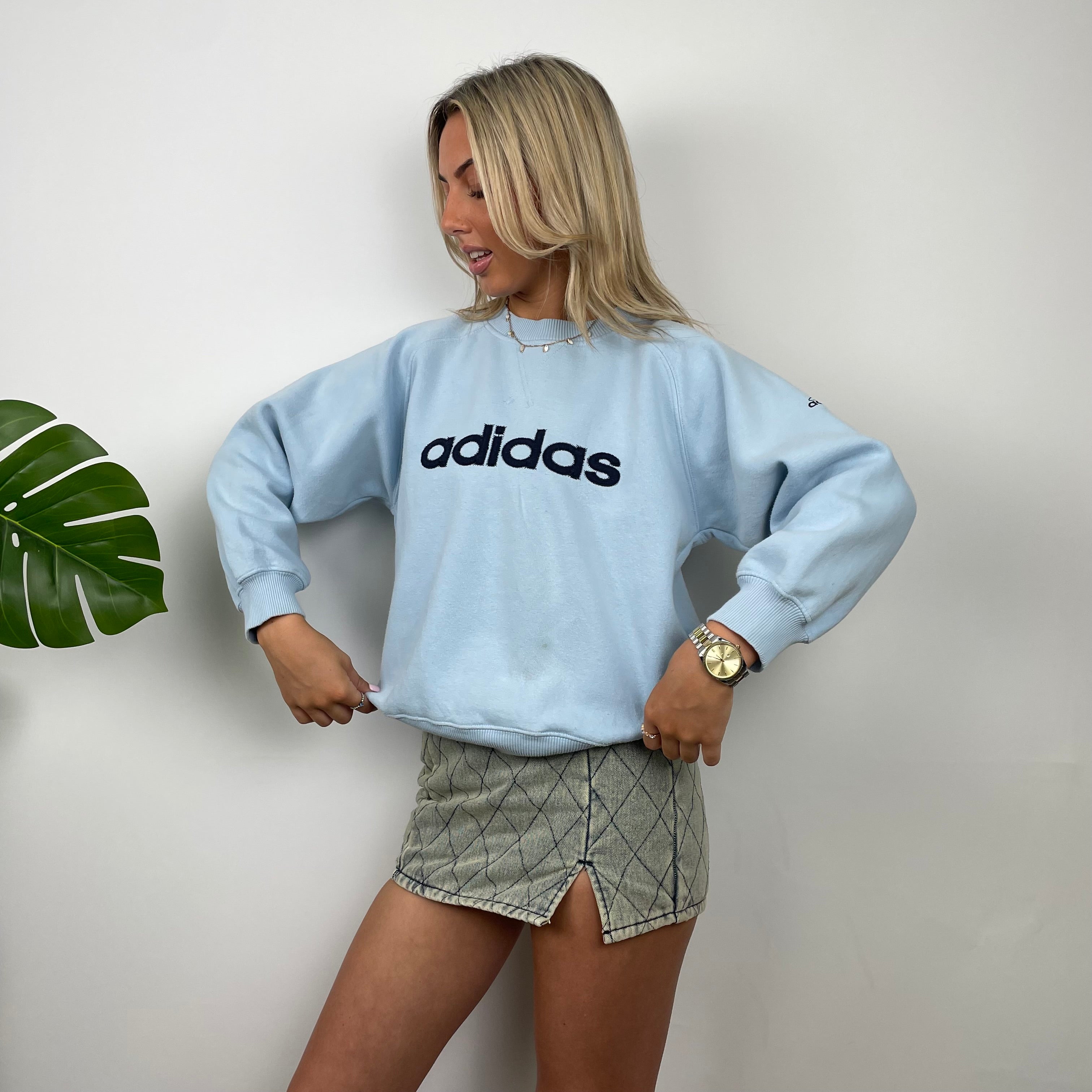 Adidas Baby Blue Embroidered Spell Out Sweatshirt (S)