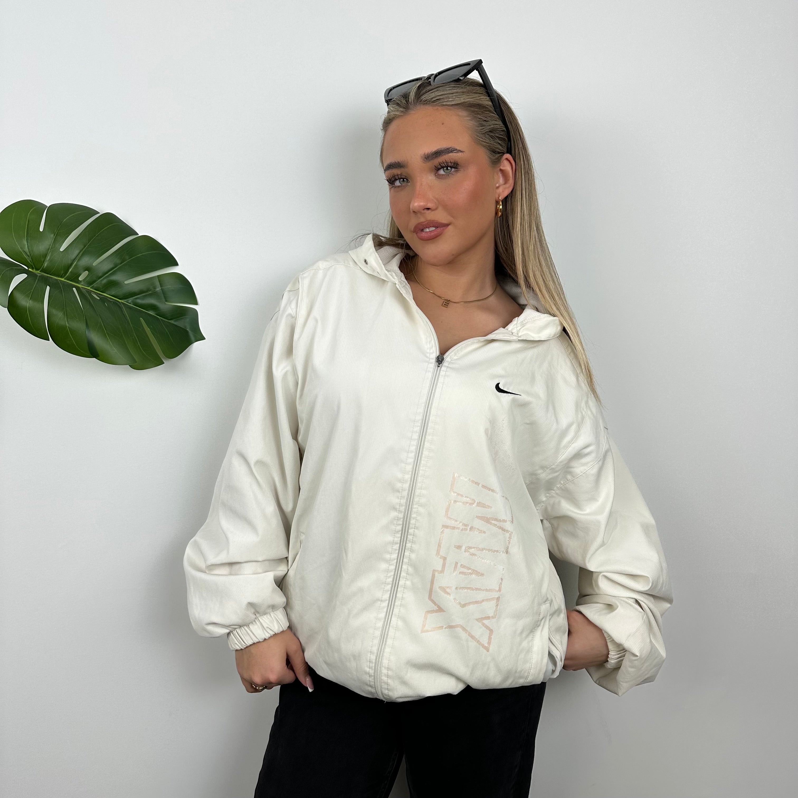 Nike Air Max White Embroidered Swoosh Zip Up Windbreaker Jacket (L)