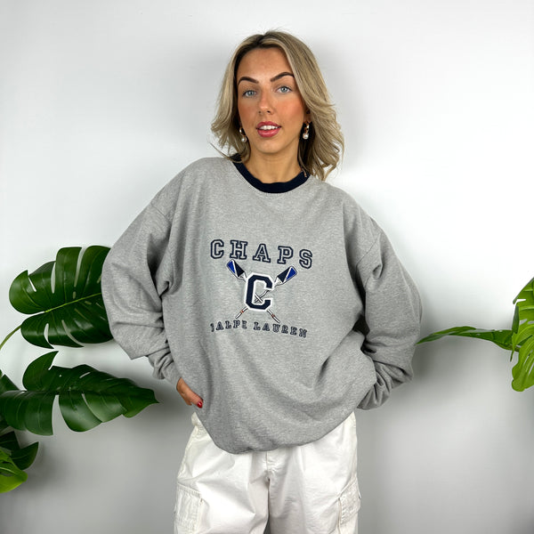 Chaps Ralph Lauren Grey Embroidered Spell Out Sweatshirt (L)