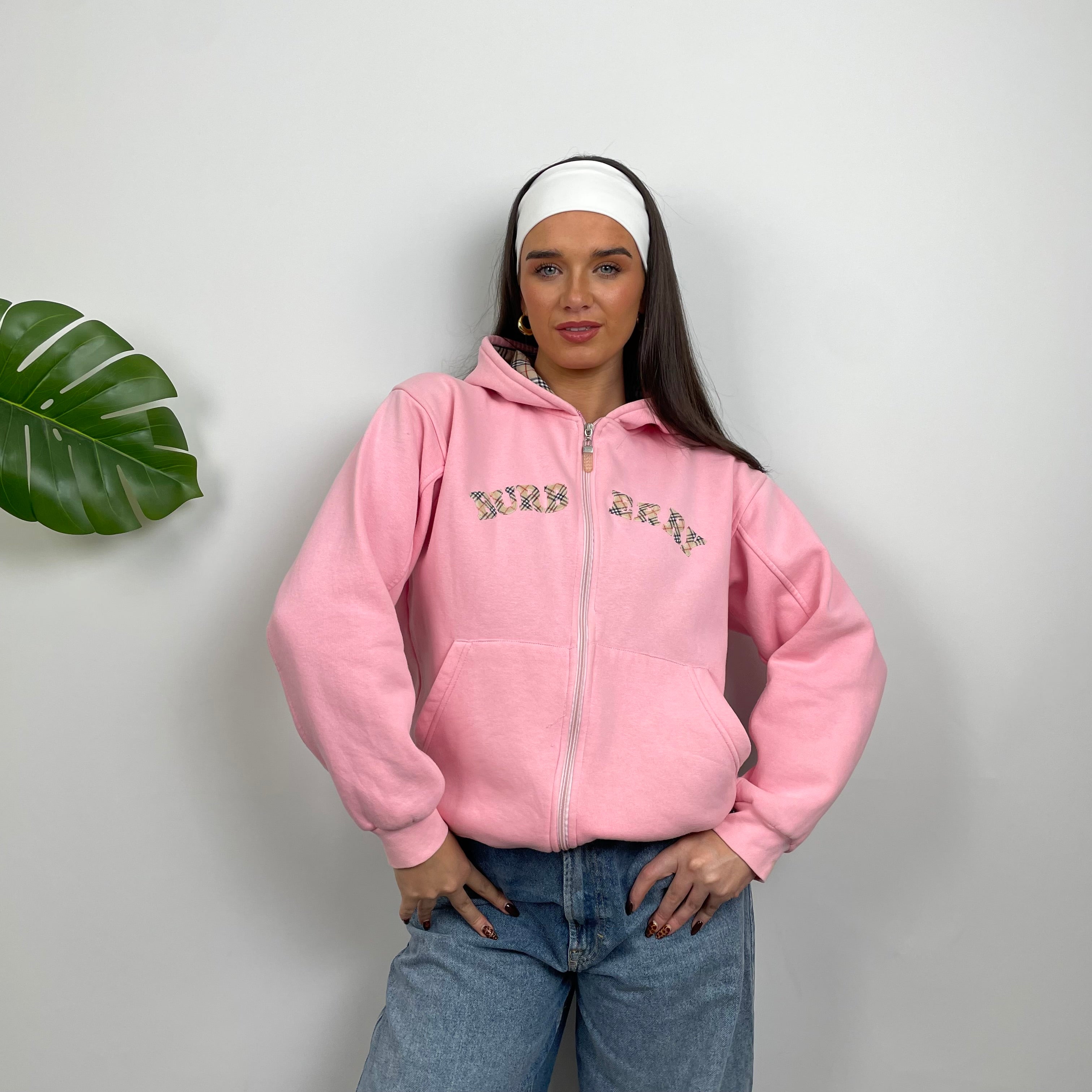 Burberry Pink Embroidered Logo Zip Up Sweatshirt (S)