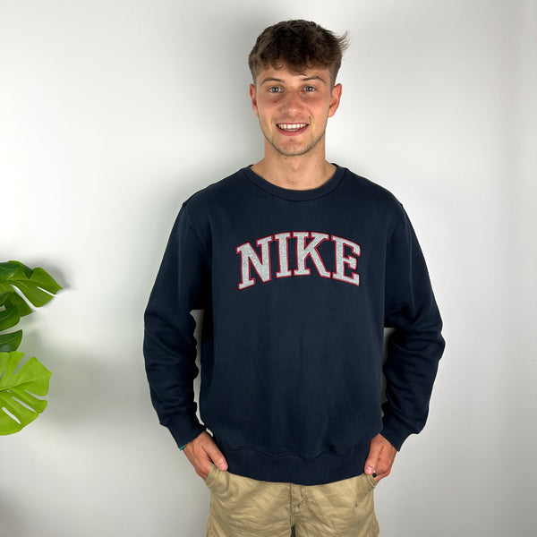 Nike Navy Embroidered Spell Out Sweatshirt (XL)