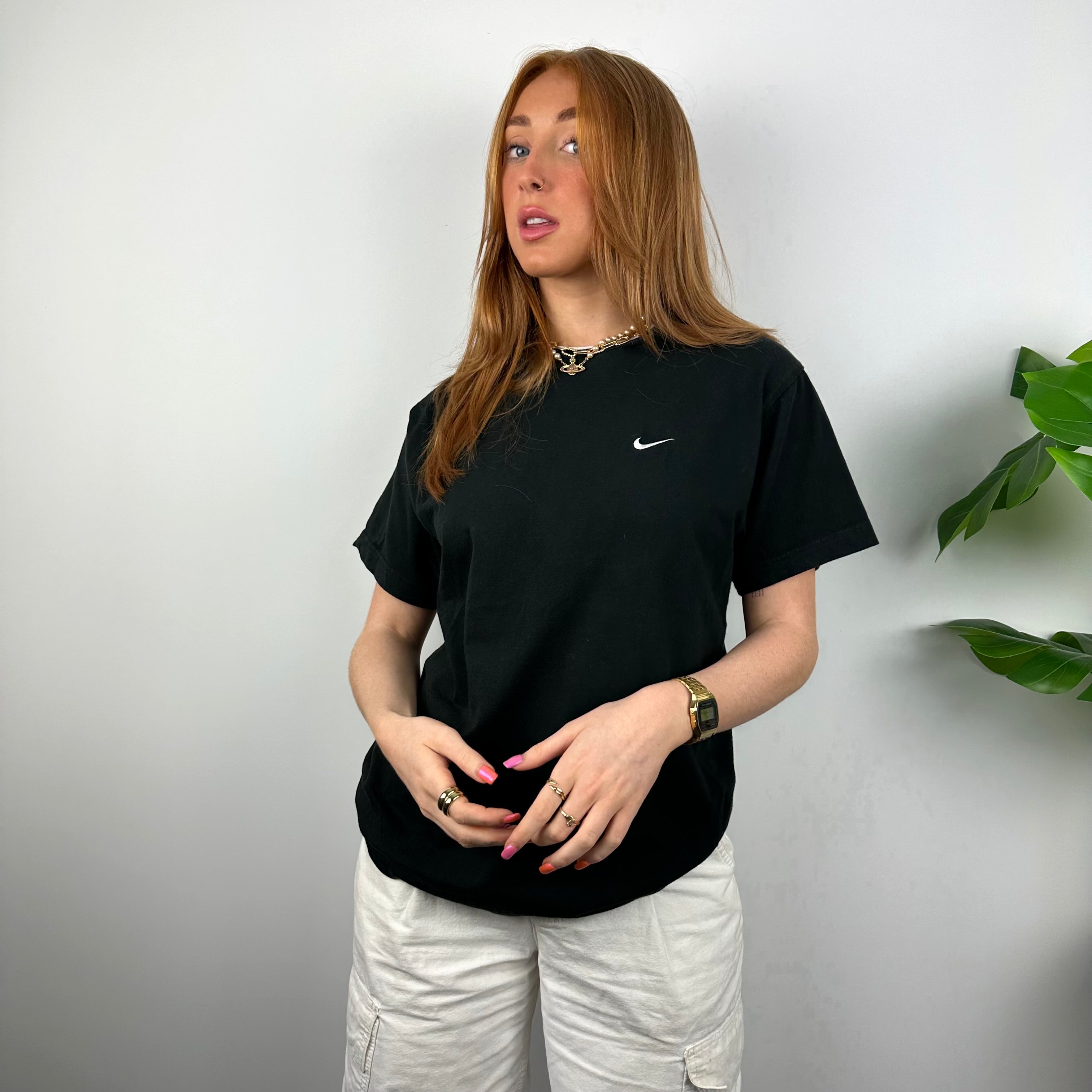 Nike RARE Black Embroidered Swoosh T Shirt (S)