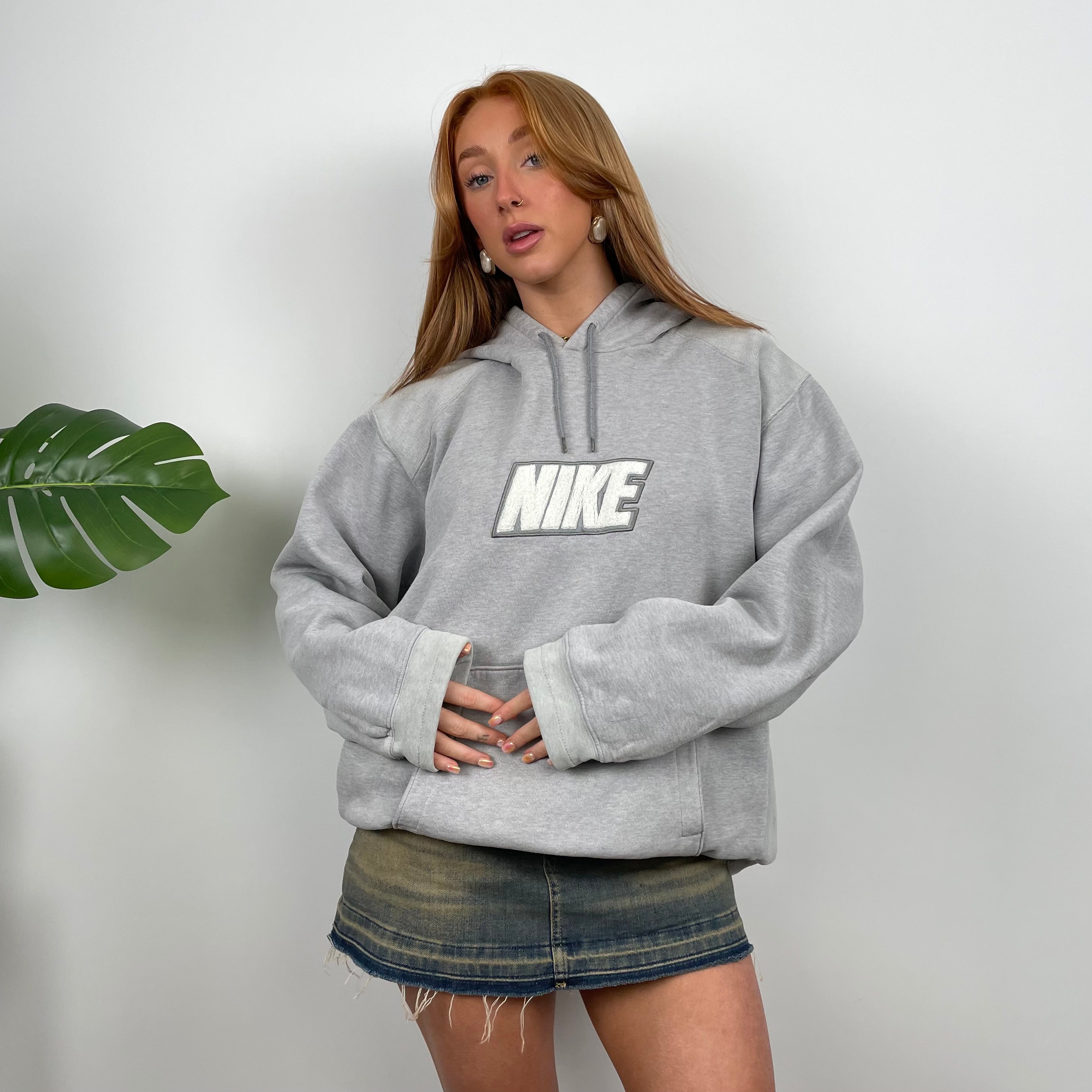 Nike Grey Embroidered Spell Out Hoodie (L)