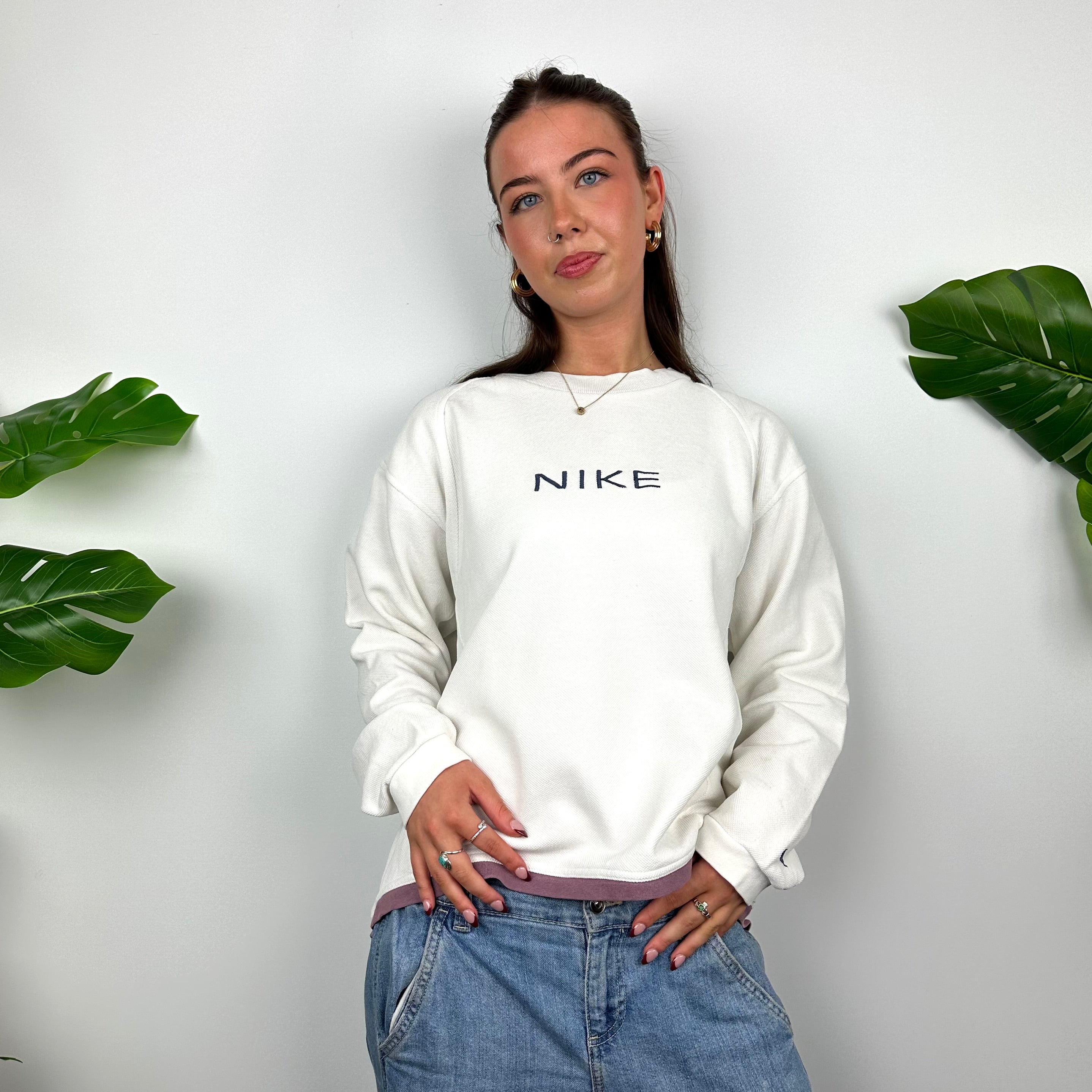 Nike White Embroidered Spell Out Sweatshirt (S)