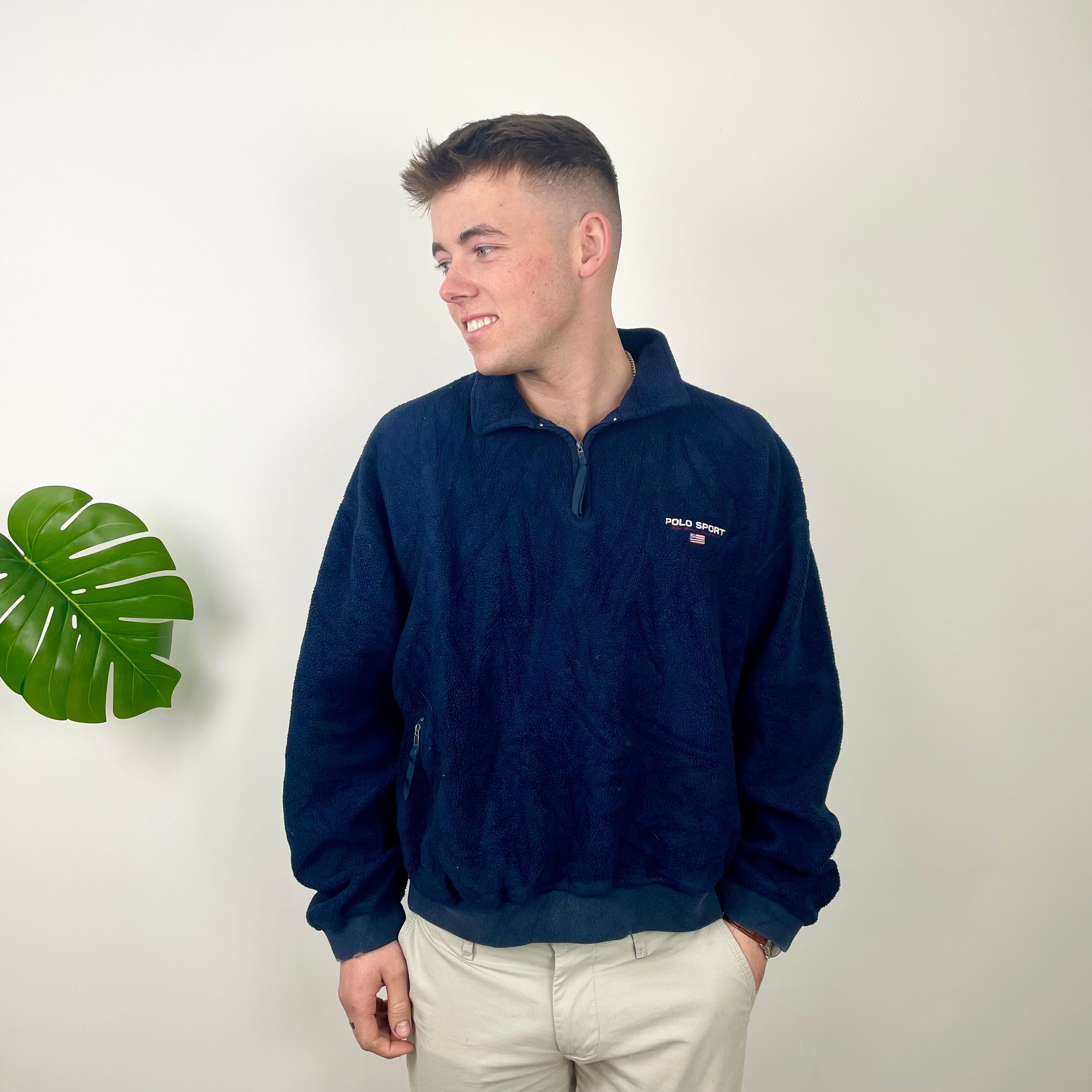 Polo Sport Ralph Lauren Navy Embroidered Spell Out Teddy Bear Fleece Jacket (S)