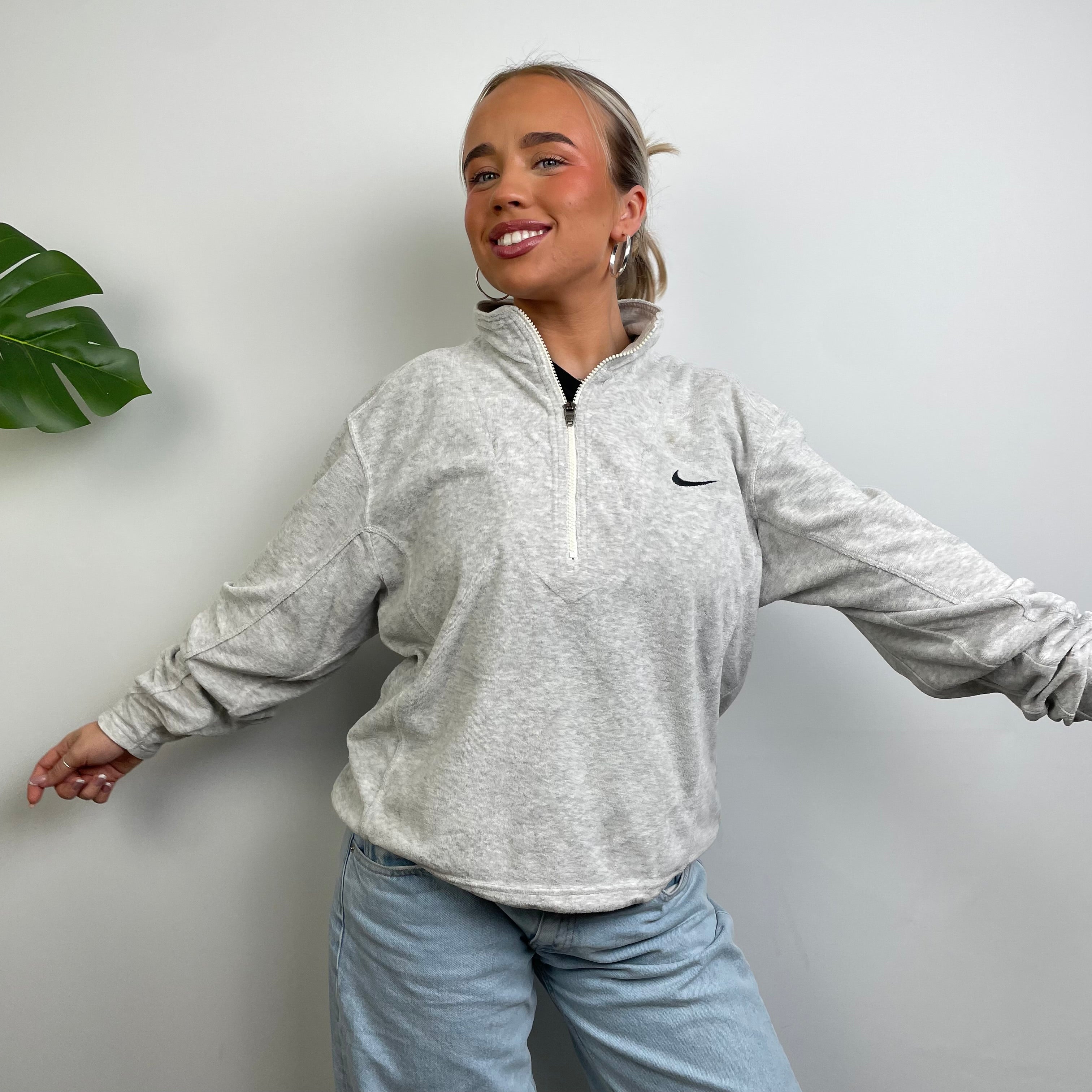 Nike Grey Embroidered Swoosh Quarter Zip Sweatshirt (S)