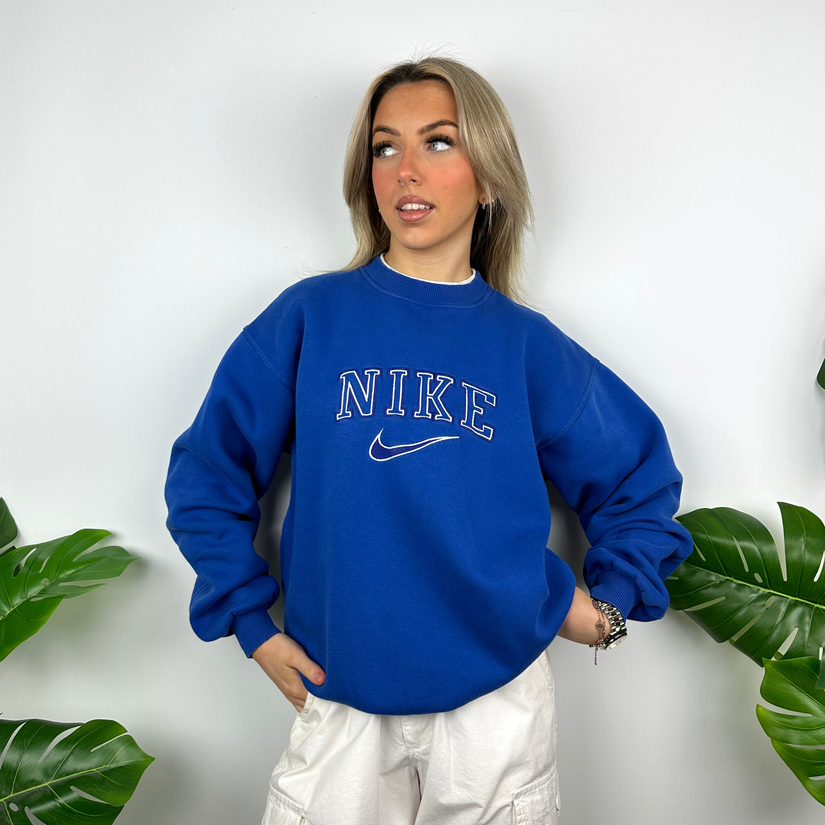 Nike Blue Embroidered Spell Out Sweatshirt (M)