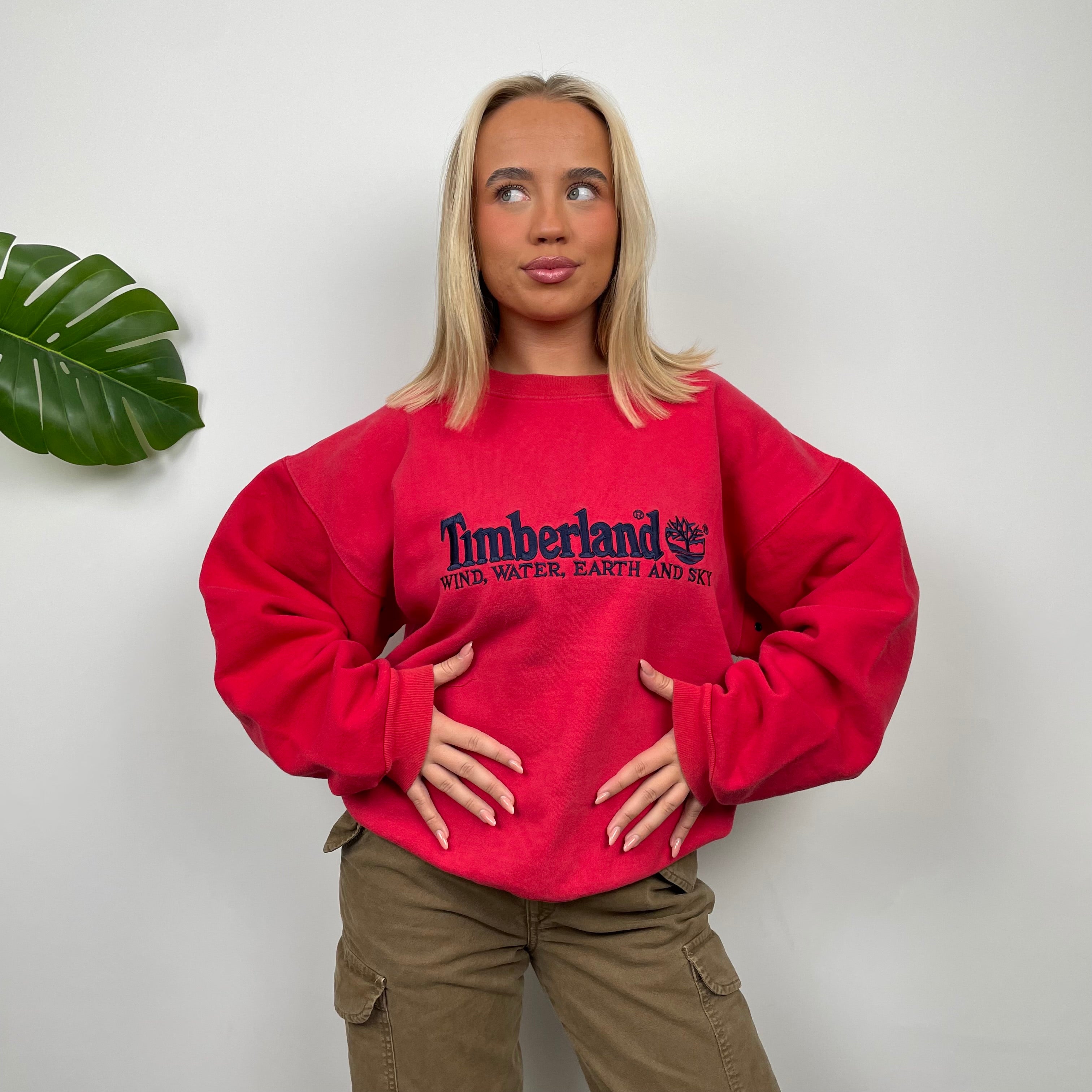 Timberland Red Embroidered Spell Out Sweatshirt (M)