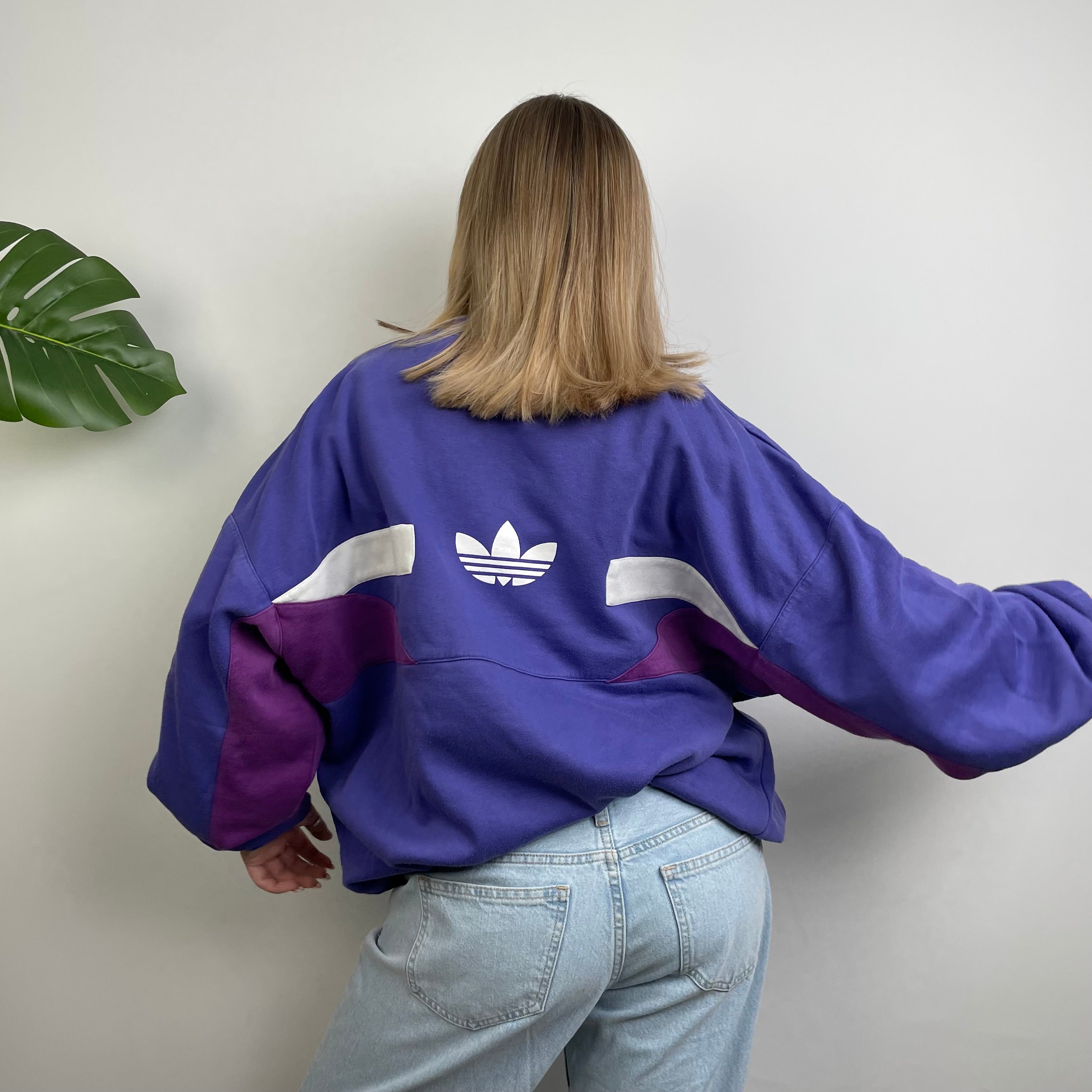 Adidas Blue Colour Block Embroidered Spell Out Sweatshirt (L)