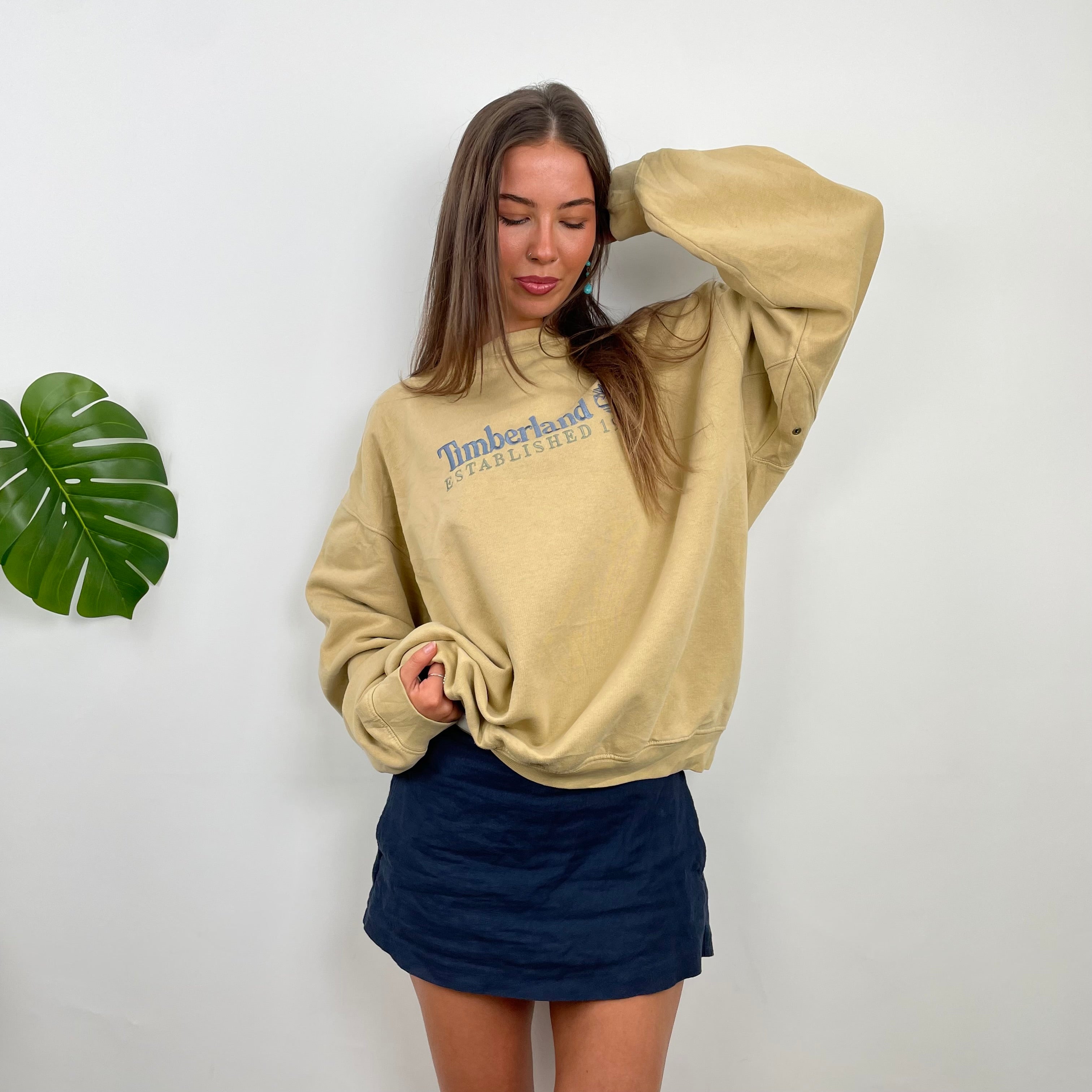 Timberland RARE Beige Embroidered Spell Out Sweatshirt  (L)
